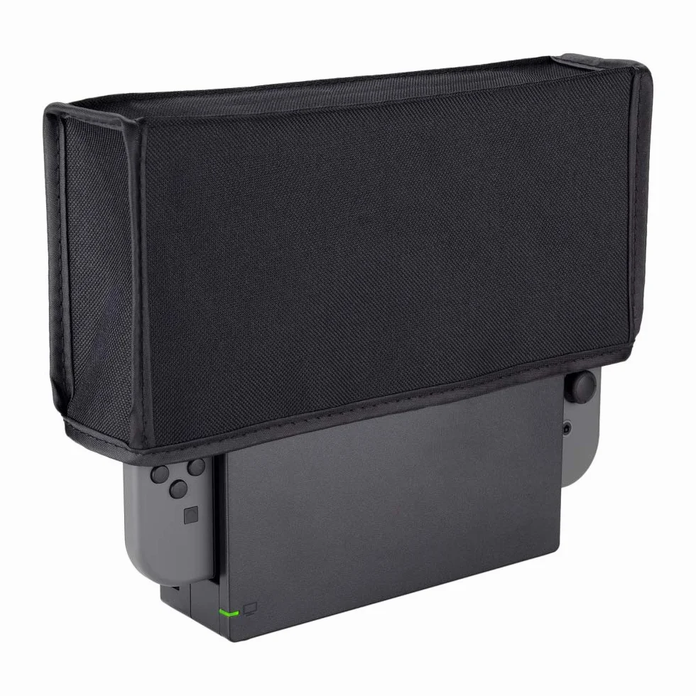 eXtremeRate Czarna nylonowa osłona przeciwpyłowa, miękka podszewka chroniąca przed kurzem, odporna na zarysowania, wodoodporna osłona do Nintendo Switch Joy-Con & Switch OLED Joy con Charging Dock