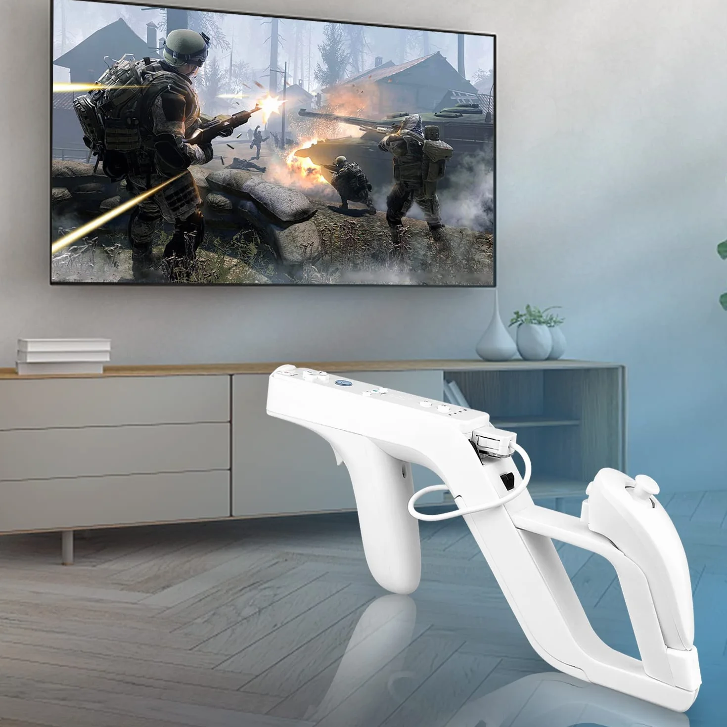 OSTENT Light Gun Załącznik do Nintendo Wii/Wii U Remote Nunchuck Zapper Strzelanki Kolor Biały