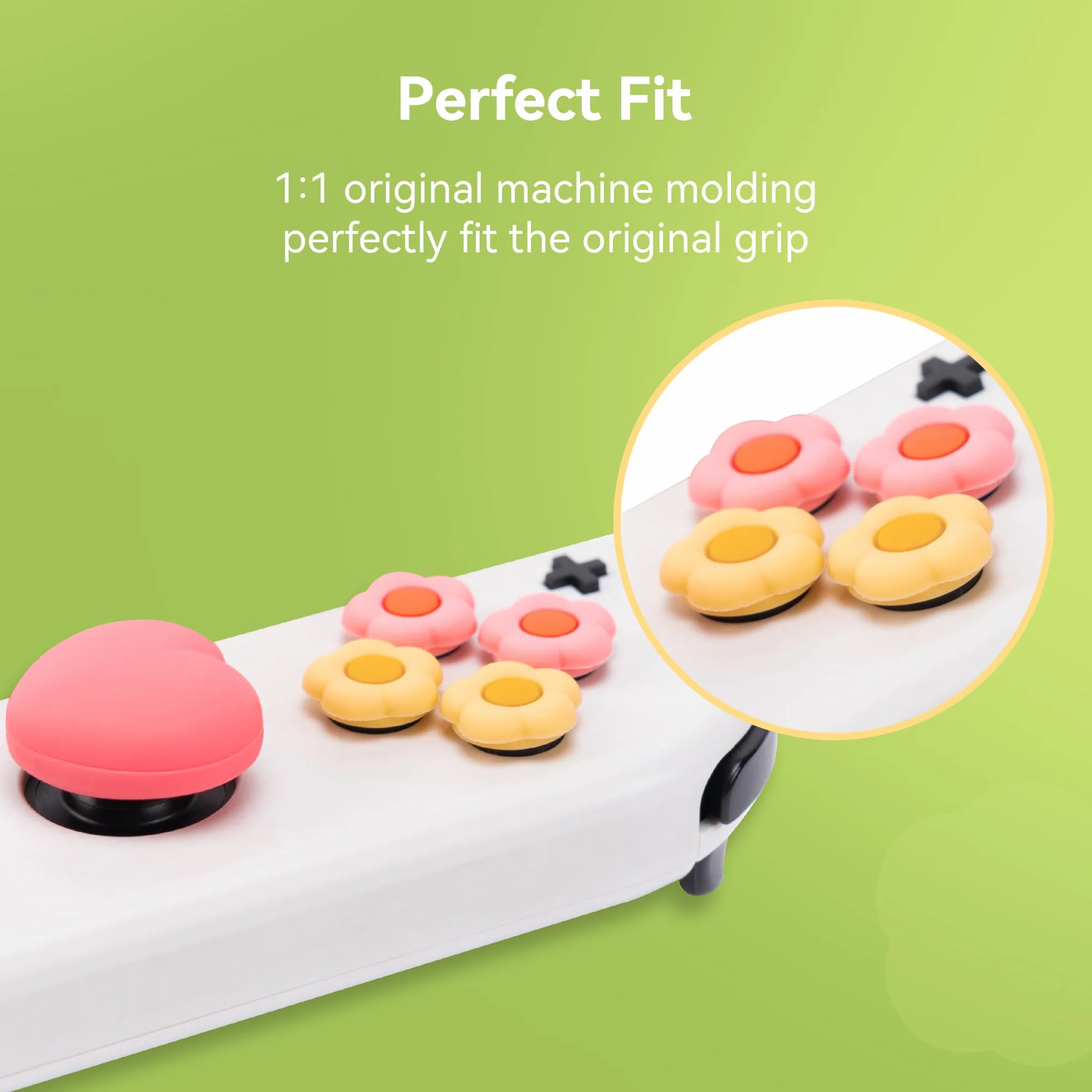GeekShare Pink Cross D-Pad Button Caps Silicone Thumb Grips Sets, ABXY Key Buttons Sticker Joystick Cover Caps Compatible with Switch/OLED - Heart and Flower
