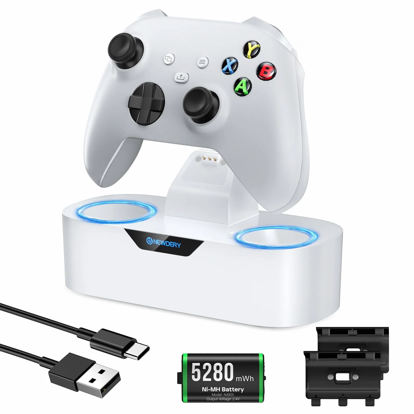NEWDERY Pojedyncza stacja ładująca do kontrolera bezprzewodowego Xbox, pojemność akumulatora 5280 mAh, 4H szybkiego ładowania, funkcja przechowywania w domu, pasuje do kontrolera Xbox One/Series X|S