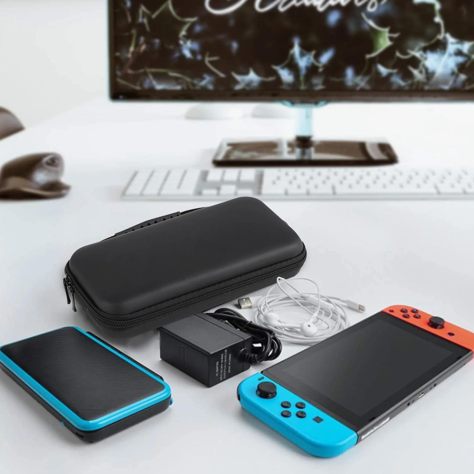 Etui na Switch - Kompatybilne z Nintendo Switch/Nintendo Switch OLED - Twarda Walizka Transportowa - Z 10 Przegródkami na Karty Gry i Dodatkową Kieszenią na Akcesoria
