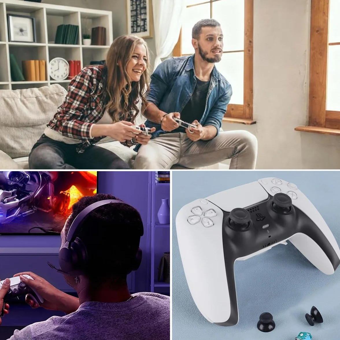 Hall Effekt Sticks kompatybilne z Play Station 5 PS5, elektromagnetyczny joystick zamiennik z 4 nakładkami na kciuk, zamiennik trymera, potencjometru, zestaw czujników, zestaw wymienny