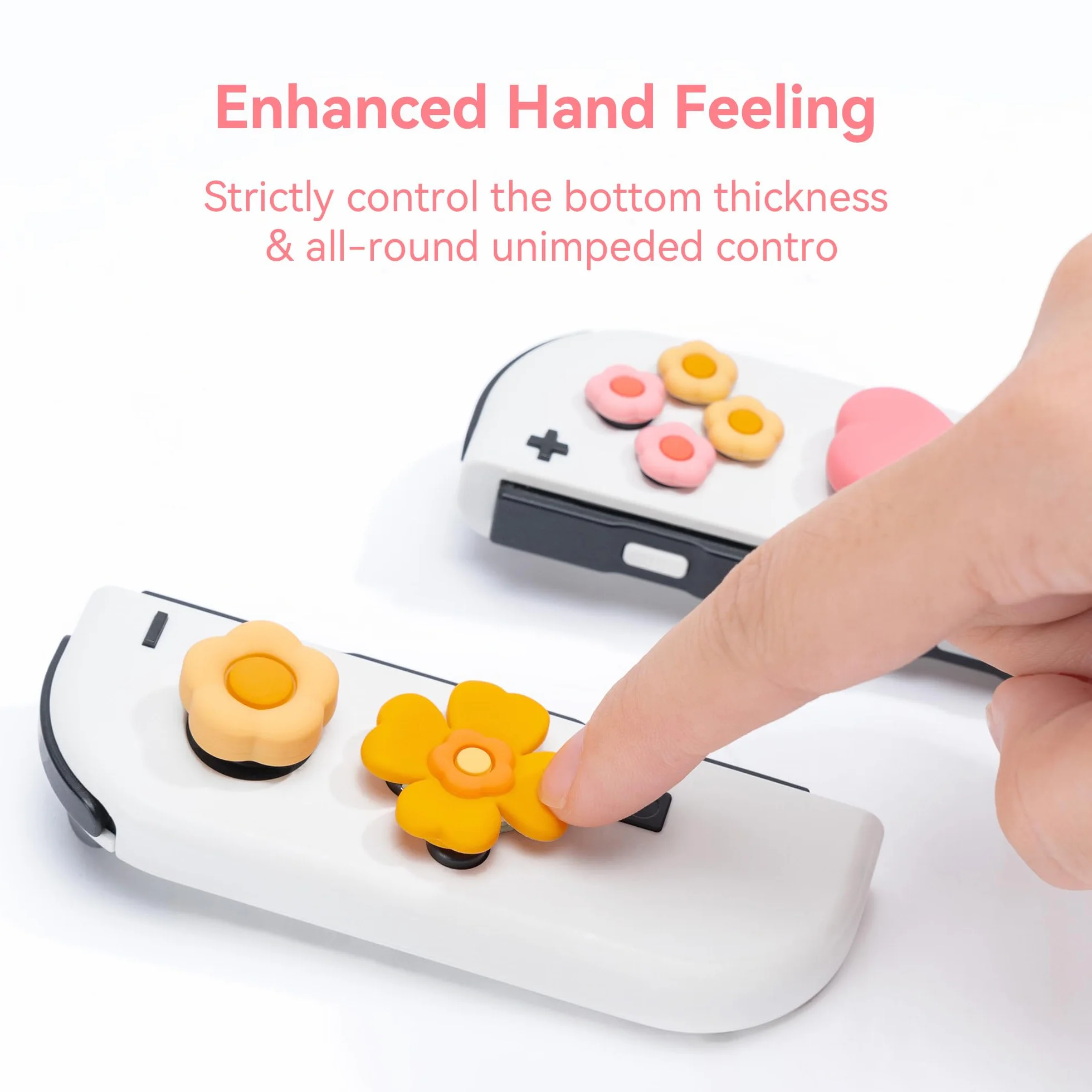 GeekShare Pink Cross D-Pad Button Caps Silicone Thumb Grips Sets, ABXY Key Buttons Sticker Joystick Cover Caps Compatible with Switch/OLED - Heart and Flower