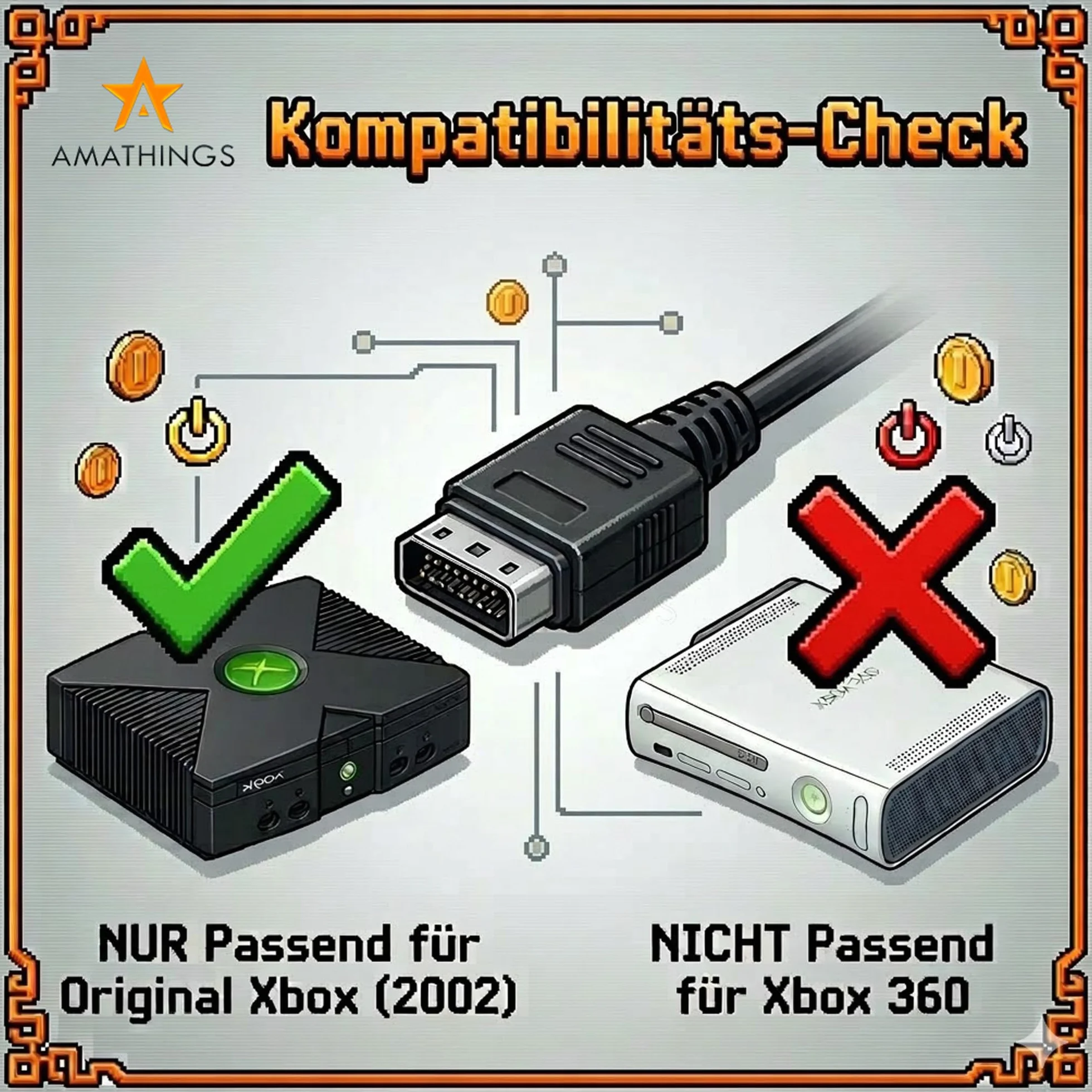 AMATHINGS Composite kabel AV do oryginalnego Xbox (Classic 2002) – 1,8 m kabel przyłączeniowy RCA cinch TV (żółty/biały/czerwony) – gra w stylu retro bez zakłóceń obrazu – dokładnie dopasowany do