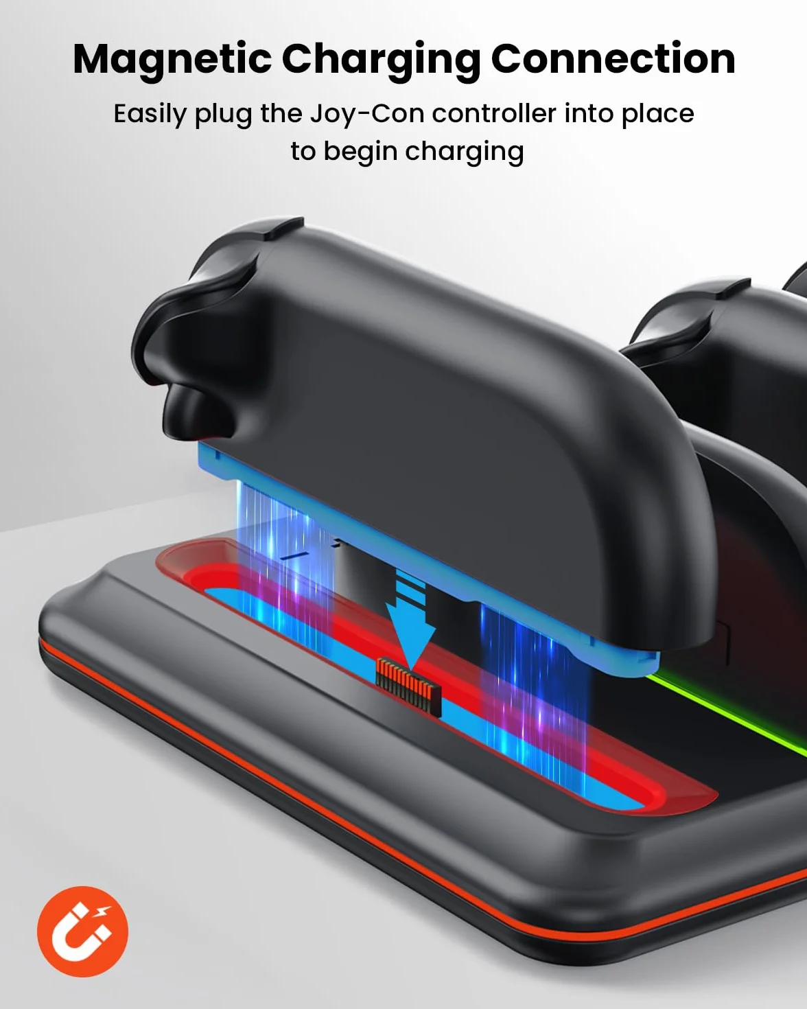 GEEKERA Stacja ładująca do Switch 2, 2025, magnetyczna stacja ładująca, kompatybilna z kontrolerem Nintendo, szybka ładowarka do Switch 2 akcesoria, ze światłem RGB, wyświetlaczem LED i kablem typu C