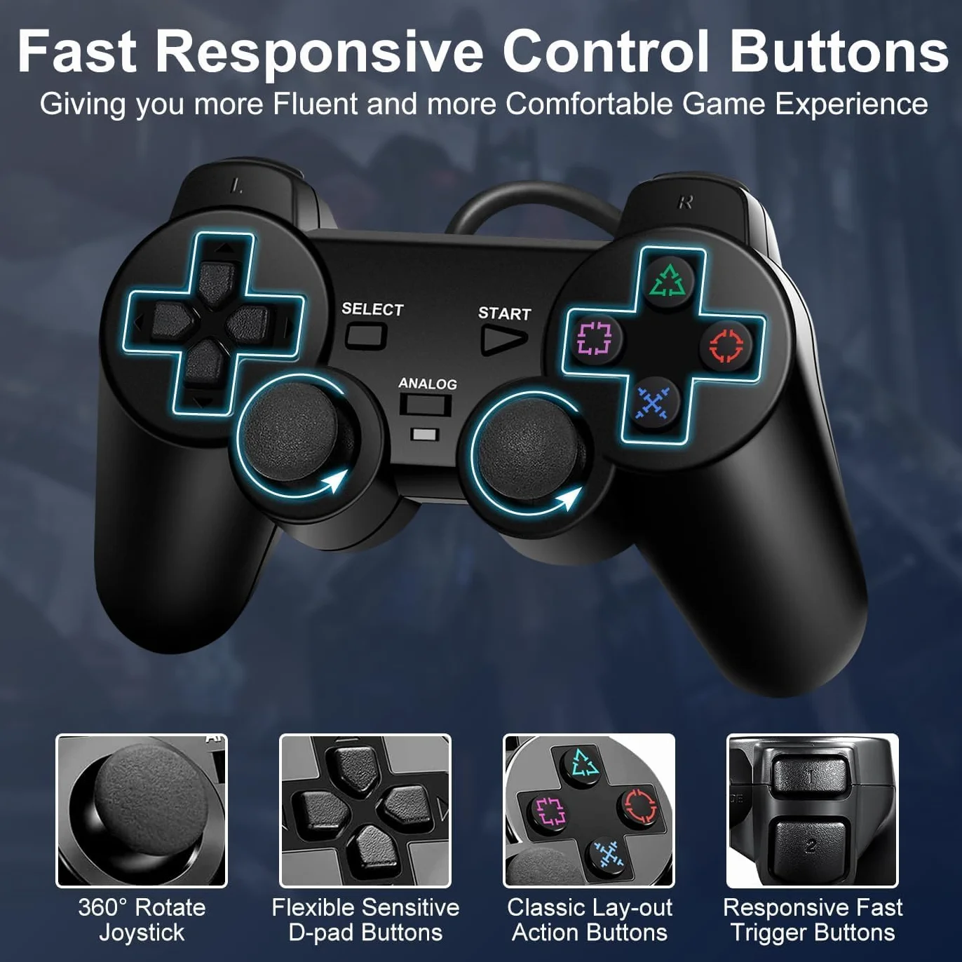 Kontroler PS2 Gamepad z kablem kompatybilny z grami wideo Controller PS2 Ps1 Ps one PSX Joypad
