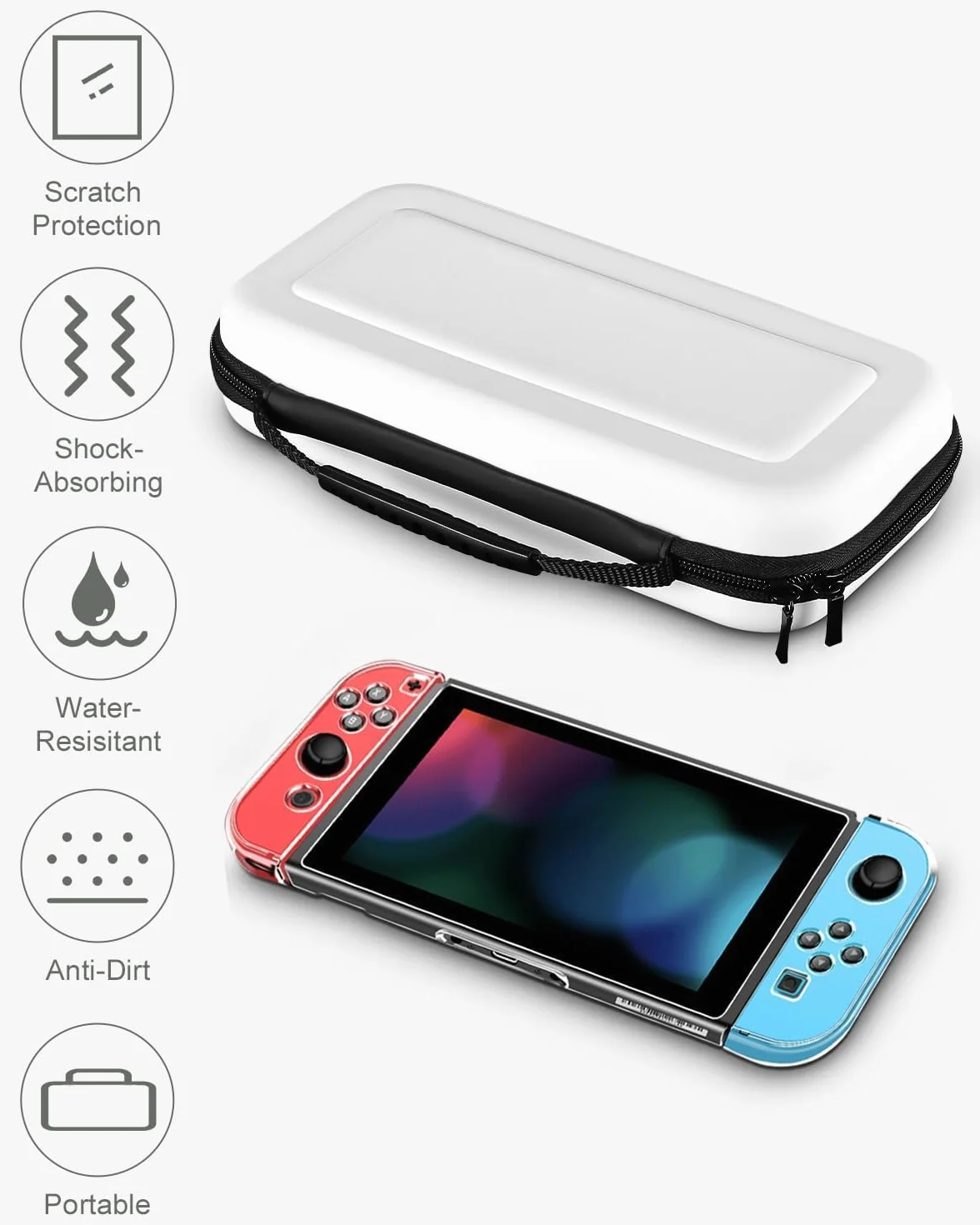 Etui do konsoli Nintendo Switch/Switch OLED Akcesoria, pokrowiec, twarda torba podróżna, pokrowiec ochronny z 10 kieszeniami na karty do gier i inne akcesoria (biały)