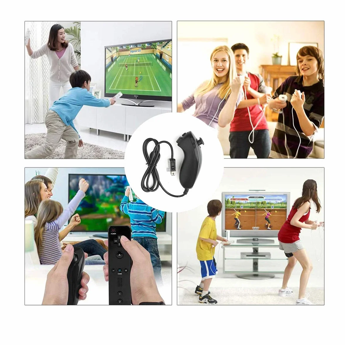Kontroler Wii Nunchuk, 2 sztuki zamienników do kontrolera Nunchuck do Nintendo Wii i U Console, czarny