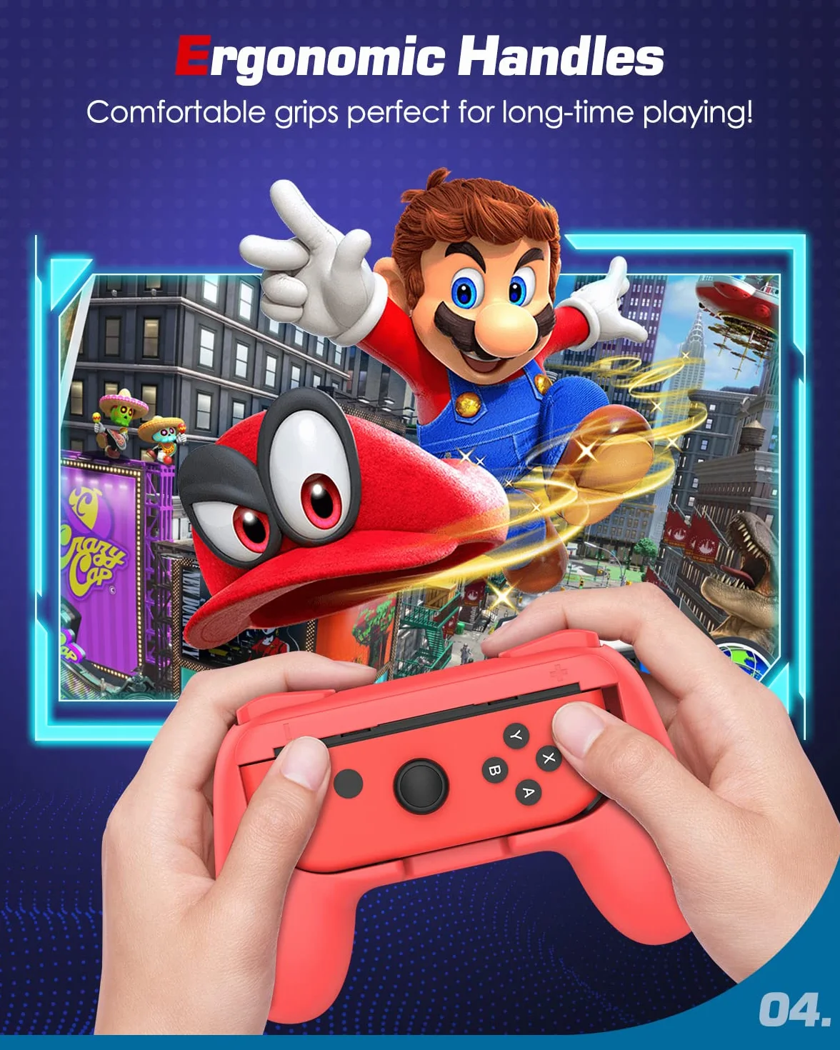 MoKo 2 szt. uchwyt kompatybilny z przełącznikiem Nintendo, zestaw kontrolerów ABS do kontrolera Joy-Con wygodny kontroler redukujący zmęczenie do przełączania Joy-Con - czerwony niebieski
