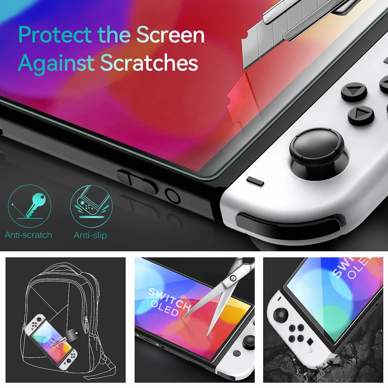 ivoler 4-calowy zestaw szkła hartowanego kompatybilny z Nintendo Switch OLED model 7-calowy 2021, z zestawem montażowym, folią ochronną - szkło 9H - odporne na zarysowania - bez pęcherzyków