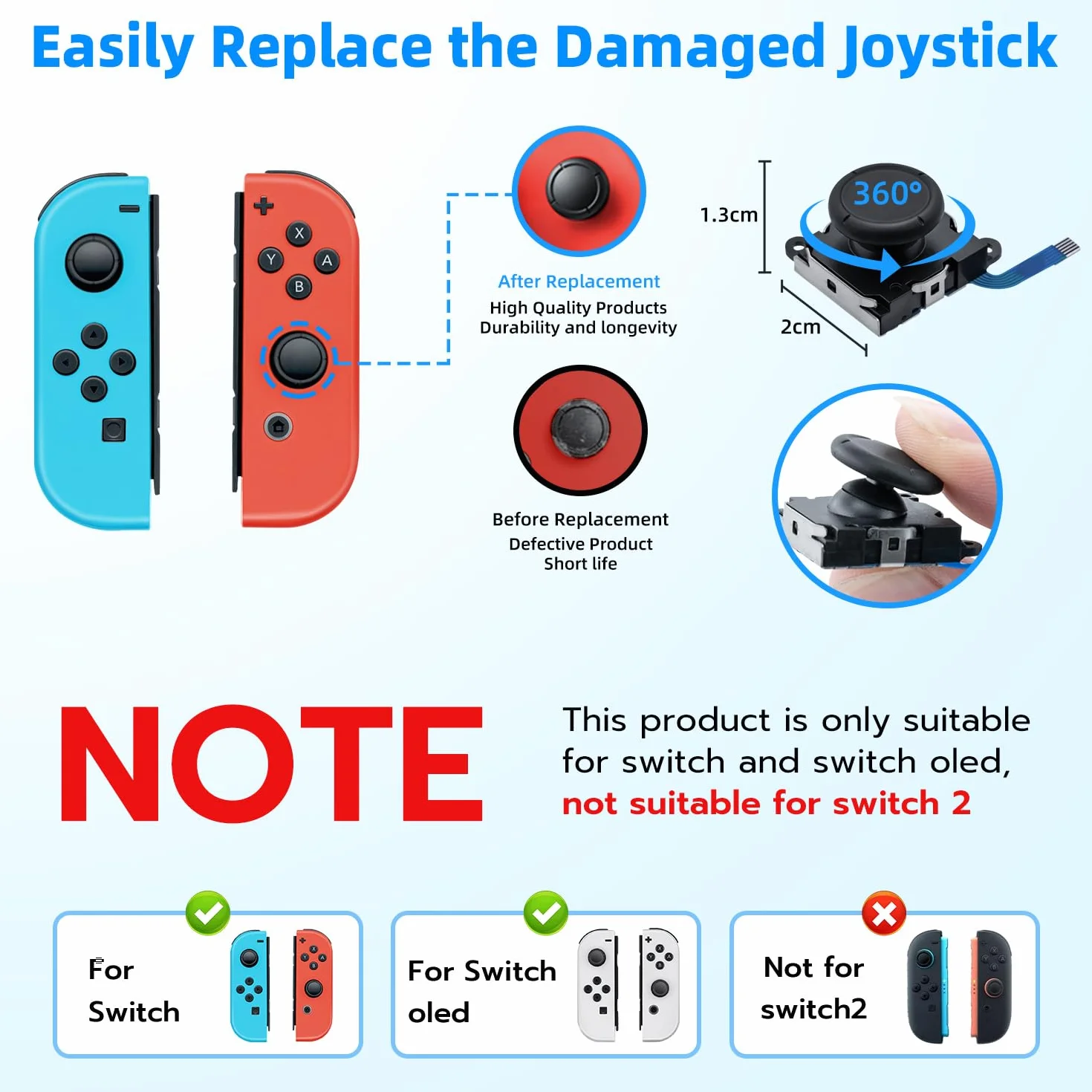 Tolesum Switch Joycon 3D Joystick Analogowy Zestaw Naprawy dla NS Switch/przełącznik OLED Joy-Con/Switch Lite Controller z Narzędziami Naprawy-Czarny