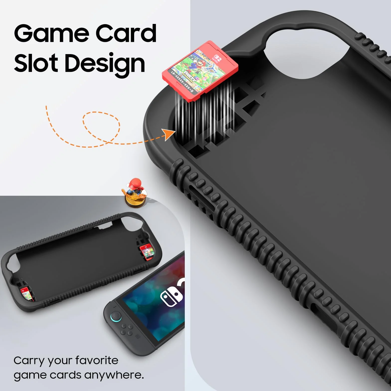 FINTIE Silikonowe etui Kompatybilny z Nintendo Switch 2 (2025) - miękkie [antypoślizgowe] [odporne na wstrząsy] etui ochronne z przegródkami na karty do gier i ergonomicznym uchwytem, Czarne