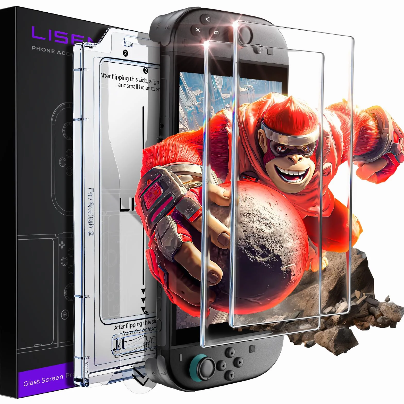 LISEN 2 sztuk dla Nintendo Switch 2 Panzerglas Ochrona ekranu, 9H Twardość Anti Kratzer Ultra HD,Auto-orientacja Bez dmuchań Pełny ekran pokrycie, Łatwa instalacja Automatyczne usuwanie pyłu
