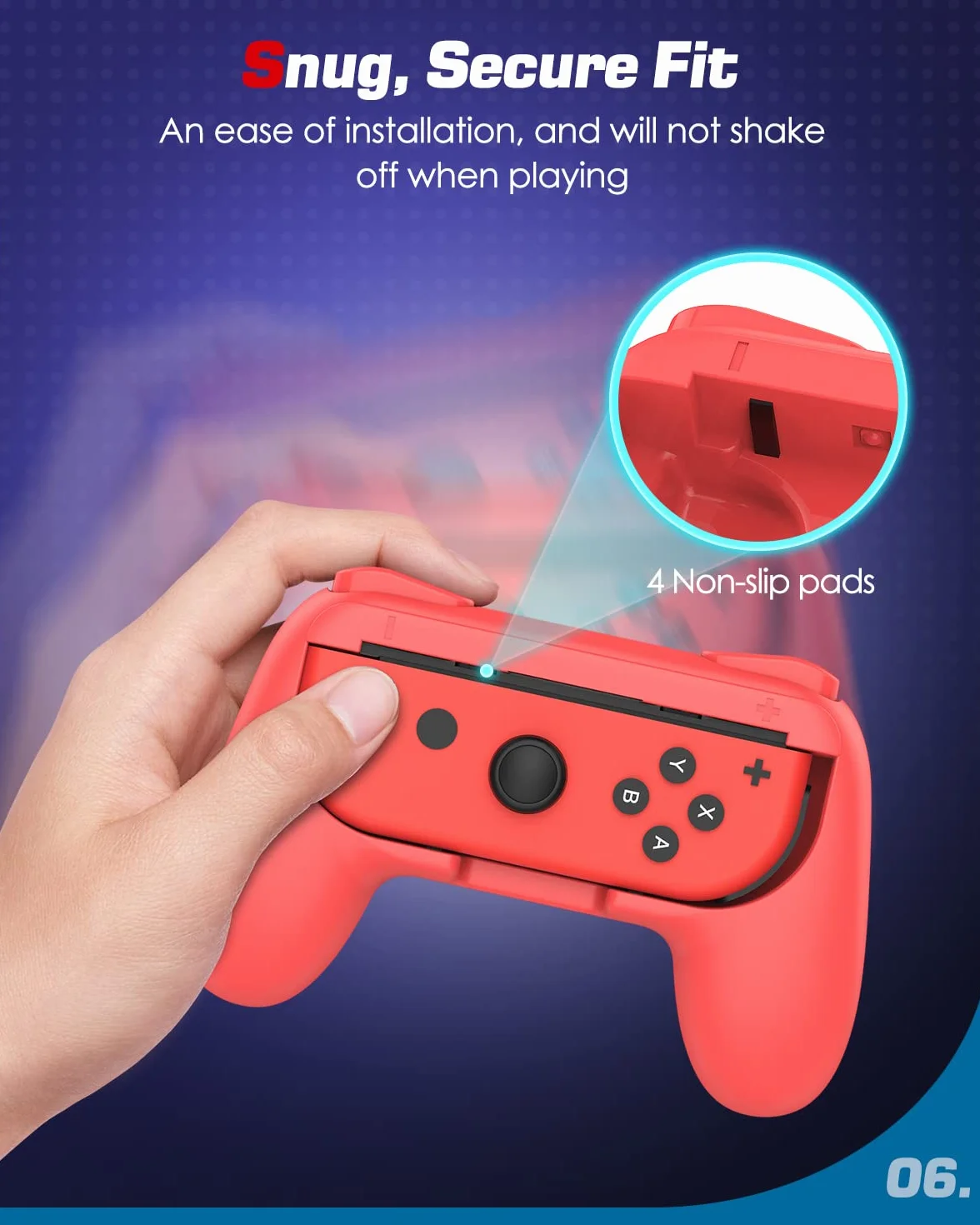 MoKo 2 szt. uchwyt kompatybilny z przełącznikiem Nintendo, zestaw kontrolerów ABS do kontrolera Joy-Con wygodny kontroler redukujący zmęczenie do przełączania Joy-Con - czerwony niebieski