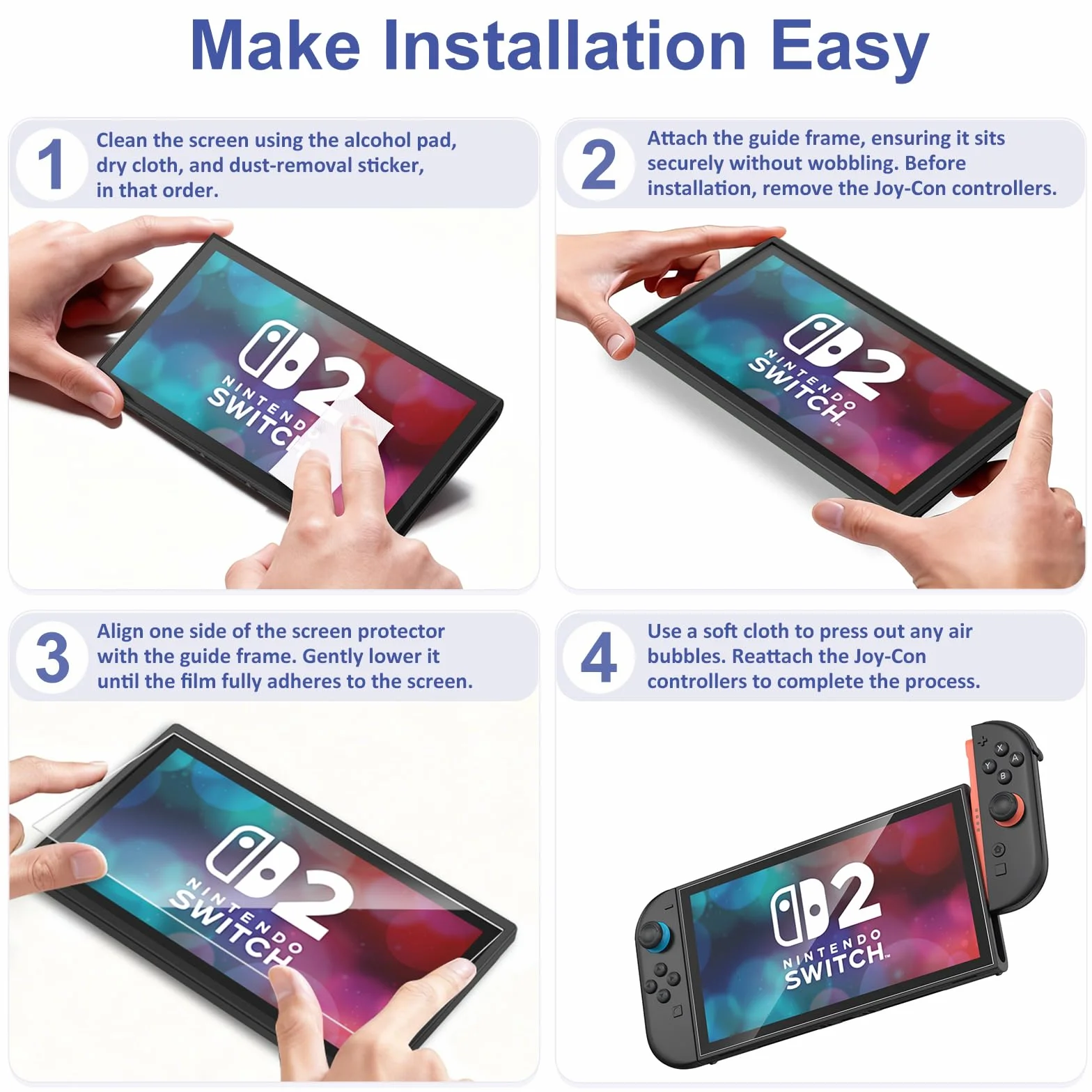 Vancle Szkło hartowane do Nintendo Switch 2 2025, [twardość 9H], wysokoaluminowe szkło pancerne z ramą montażową, kompletny zestaw instalacyjny, bez pęcherzyków, odporne na zarysowania, Ultra HD do