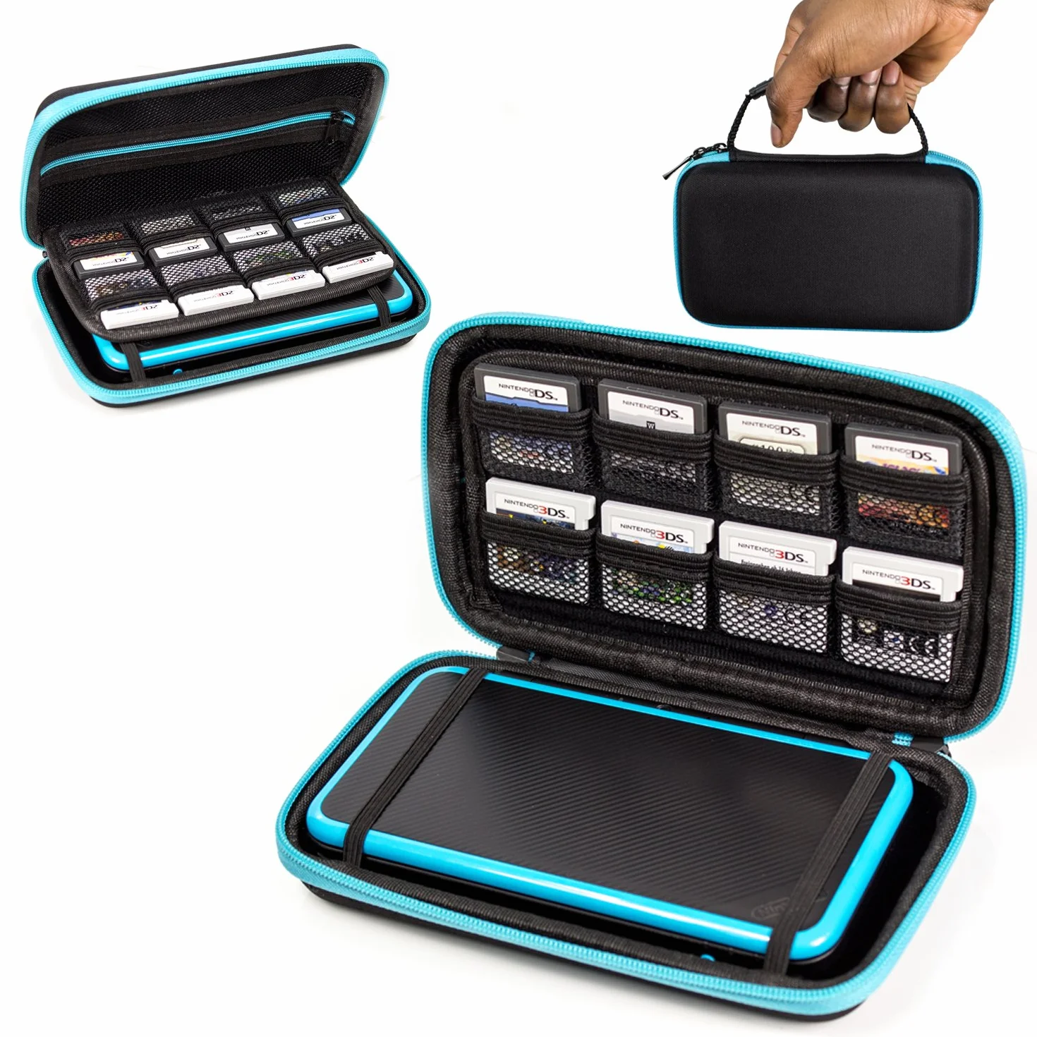 ORZLY® Etui 2DSXL, etui do nowego Nintendo 2DS XL - Ochronna twarda obudowa przenośna torba podróżna na nową konsolę 2DS XL z przegródkami na gry i kieszenią na zamek błyskawiczny, Niebieski na