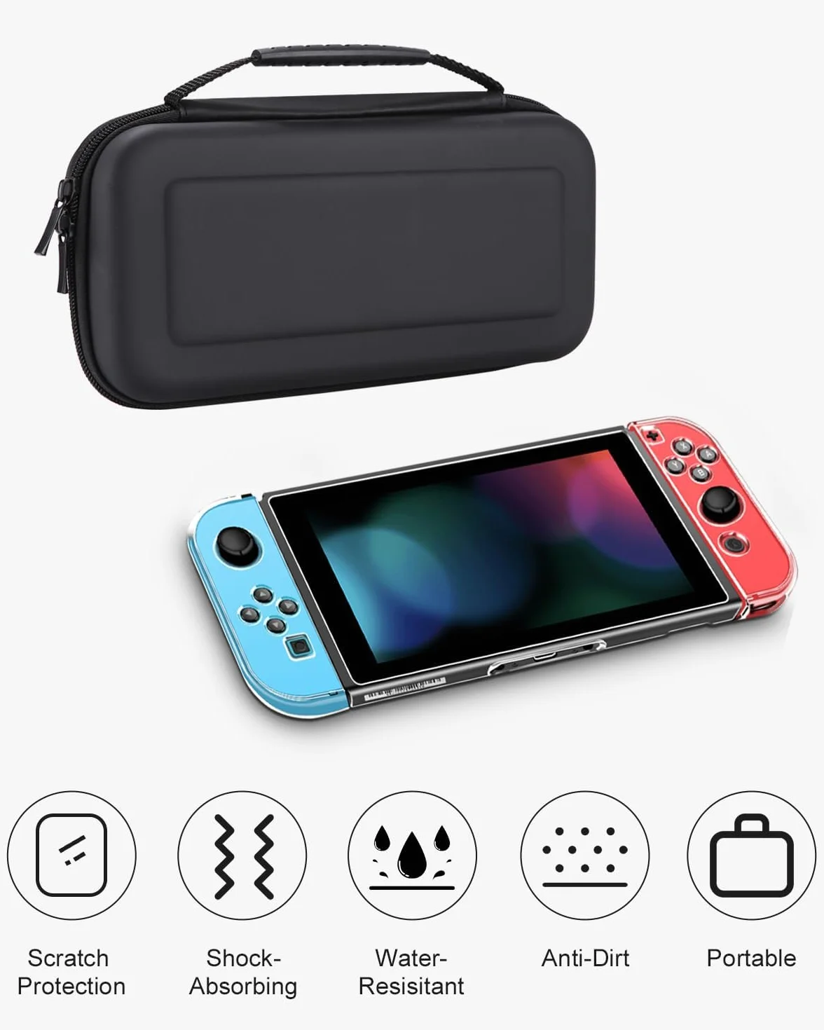 Etui kompatybilne z Nintendo Switch konsolą , Switch OLED, twarde etui na Switch, torba ochronna na konsolę Switch, 10 gier i inne akcesoria - czarne