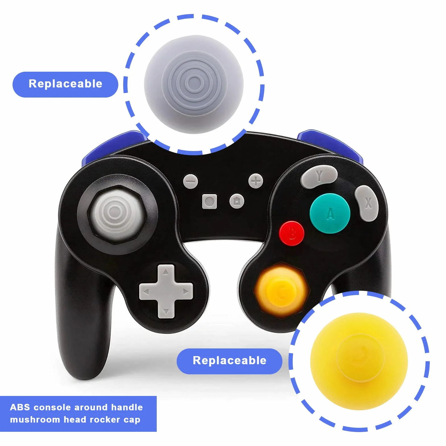 EMSea 6 szt. analogowe nakładki na joysticki zamienne kompatybilne z kontrolerem Nintendo GameCube analogowe osłony kija akcesoria ABS żółto-szary