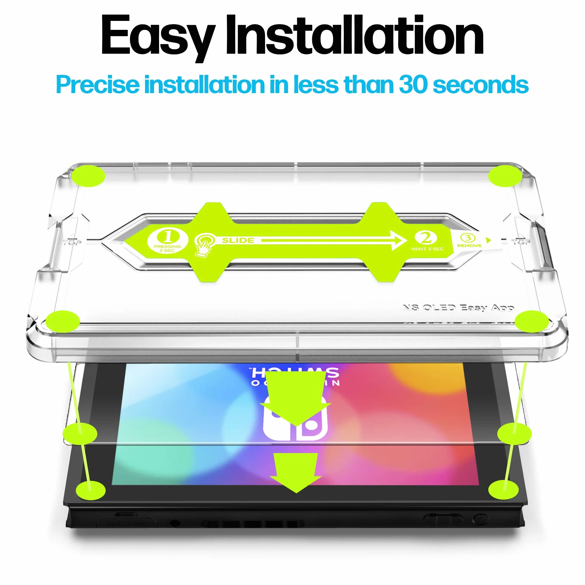 Power Theory Szkło ochronne do Nintendo Switch OLED 2021 folia ochronna - szklana ochrona wyświetlacza z szablonem, folia ochronna na wyświetlacz, folia szklana z pomocą do mocowania [2 sztuki]