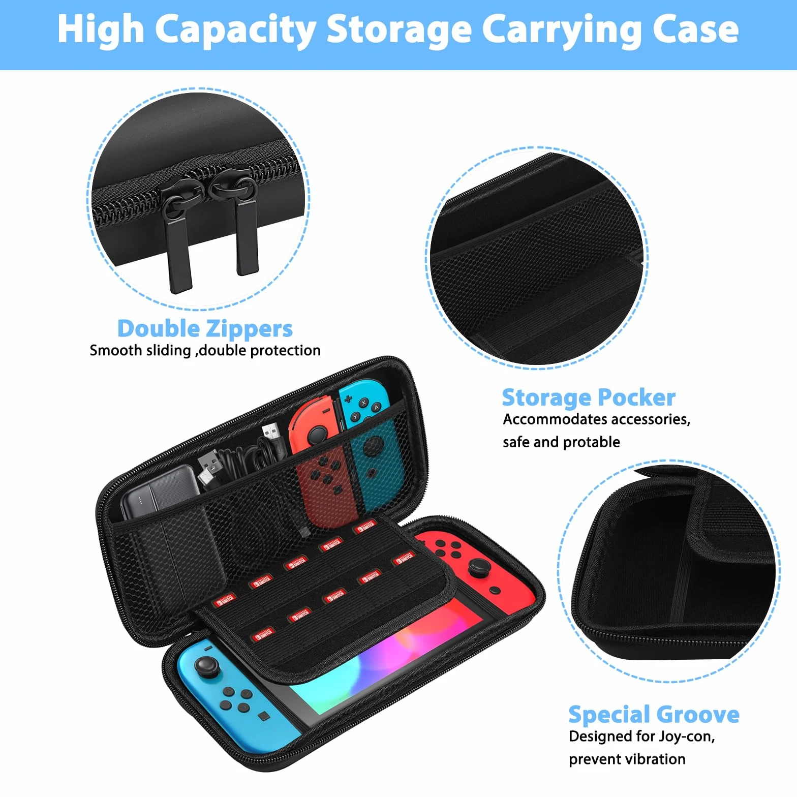 Torba kompatybilna z Nintendo Switch i New Switch OLED, twarda obudowa ochronna dla Nintendo Switch, pasuje do konsoli i jej akcesoriów - kolor czarny