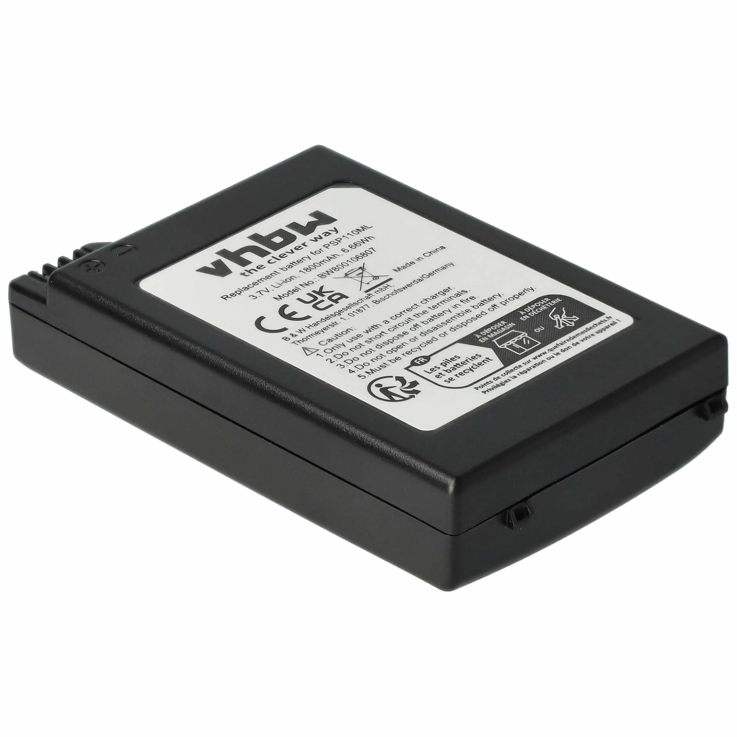 vhbw Bateria kompatybilna z Sony PlayStation Portable PSP-1000, PSP-1000K-CW, PSP-1001, PSP-1004, PSP-1006 - zamiennik do PSP-110, PSP-280G (1800mAh)