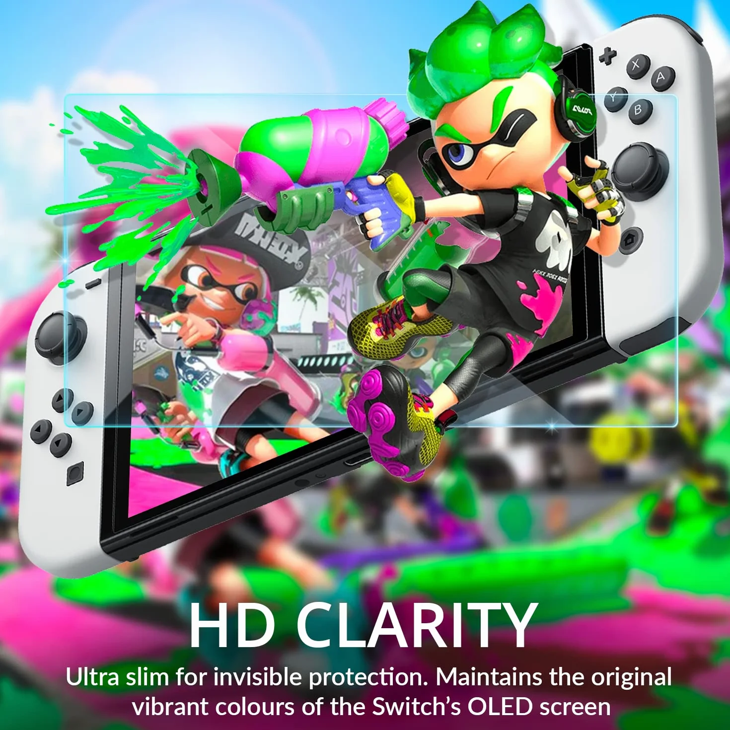 Orzly Zestaw ochraniaczy ekranu do konsoli Nintendo switch OLED model 2021-4-pakowe szkło hartowane z akcesoriami do łatwej instalacji Dożywotnia edycja
