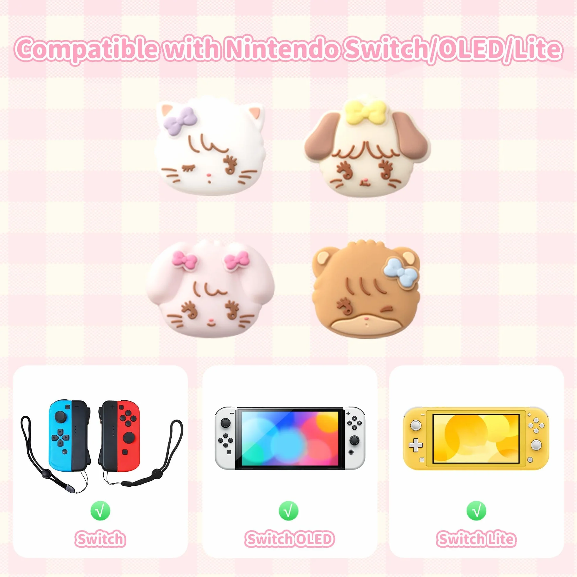 GeekShare 4PCS Switch Thumb Grip Caps, Kawaii Thumbstick Caps, Miękkie silikonowe etui na joysticka Kompatybilne z Switch/OLED/Switch Lite - Mikko Sweet Thoughts