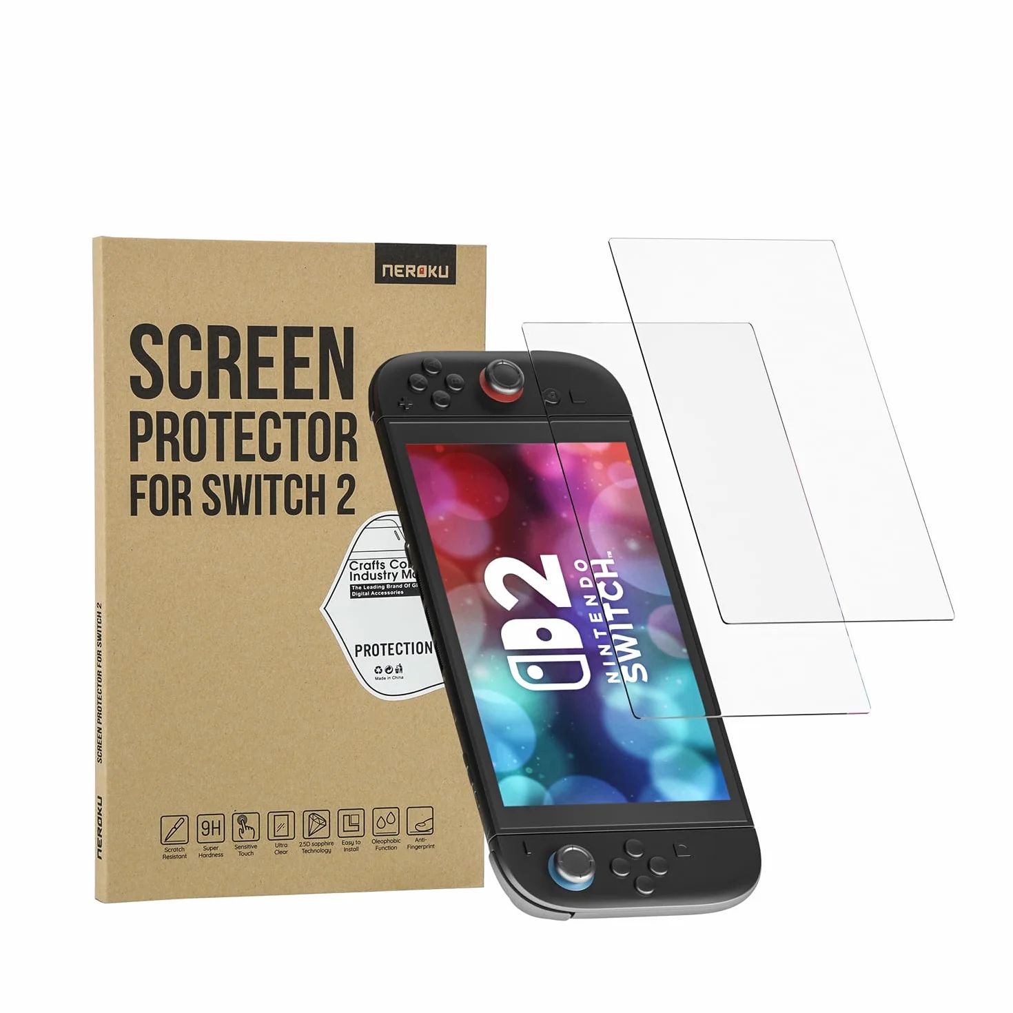 Neroku 2 szt. folia ze szkła pancernego do Nintendo Switch 2 [model 2025] I ultra przezroczysta folia ochronna Switch Nintendo 2 I grubość 0,33 mm I Nintendo Switch 2 akcesoria I szkło pancerne