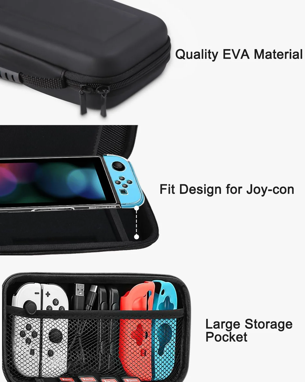 Etui kompatybilne z Nintendo Switch konsolą , Switch OLED, twarde etui na Switch, torba ochronna na konsolę Switch, 10 gier i inne akcesoria - czarne