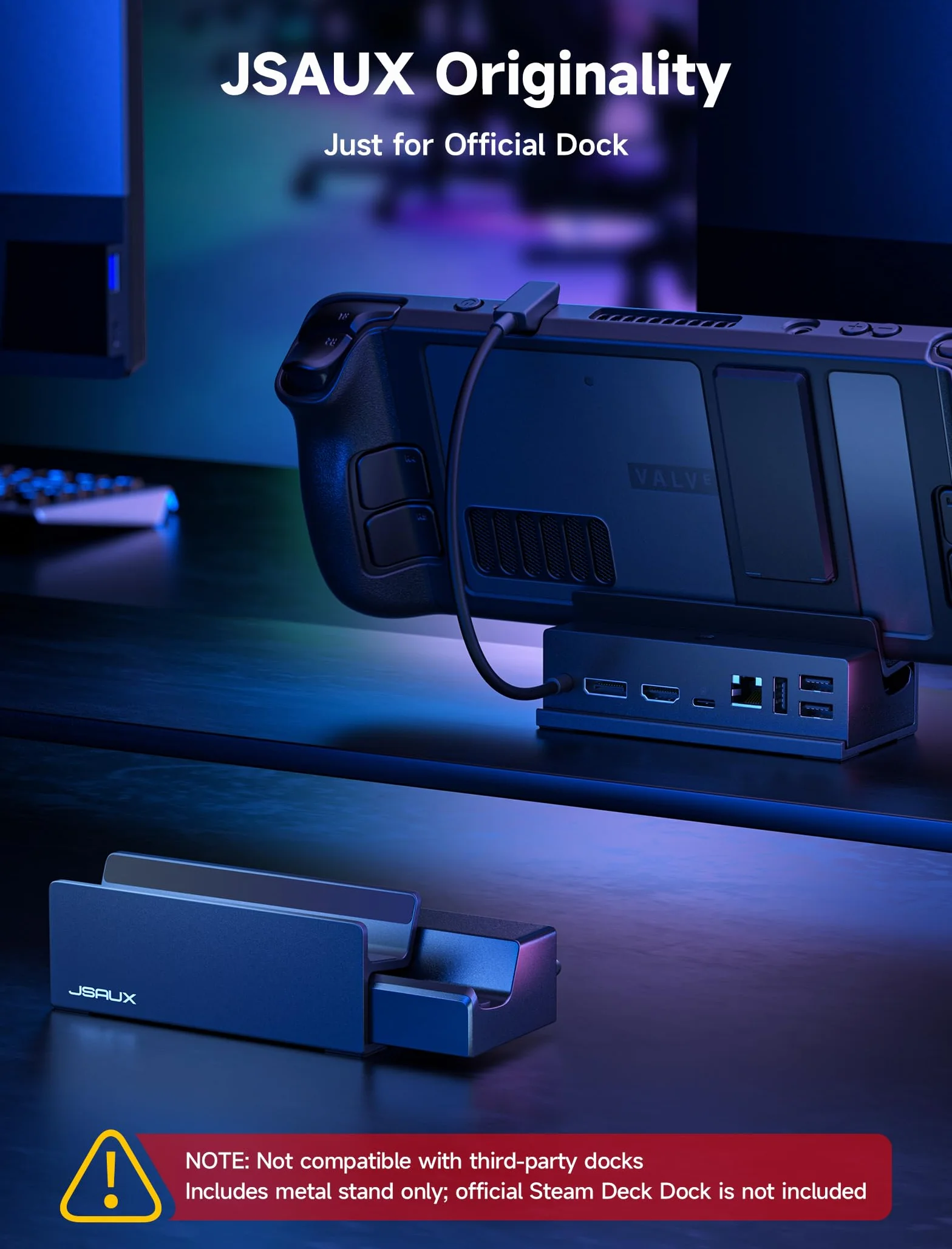JSAUX Stojak kompatybilny z oficjalną stacją dokującą Steam Deck, Steam Deck OLED i ROG Ally z etui, matowy stojak ze stopu aluminium do zabawy, kompatybilny z Steam Deck, z antypoślizgowym uchwytem