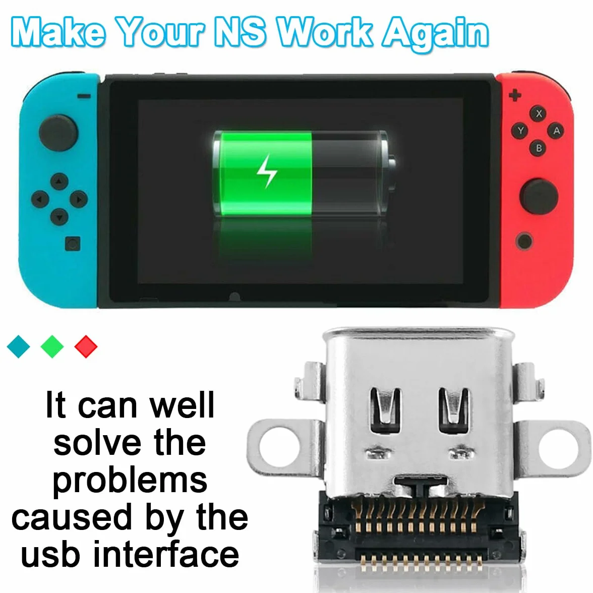 4-pak zamiennych portów ładowania typu C, kompatybilny z konsolą Nintendo Switch, zestaw naprawczy gniazda ładowarki USB-C, do naprawy ładowarki NS Switch
