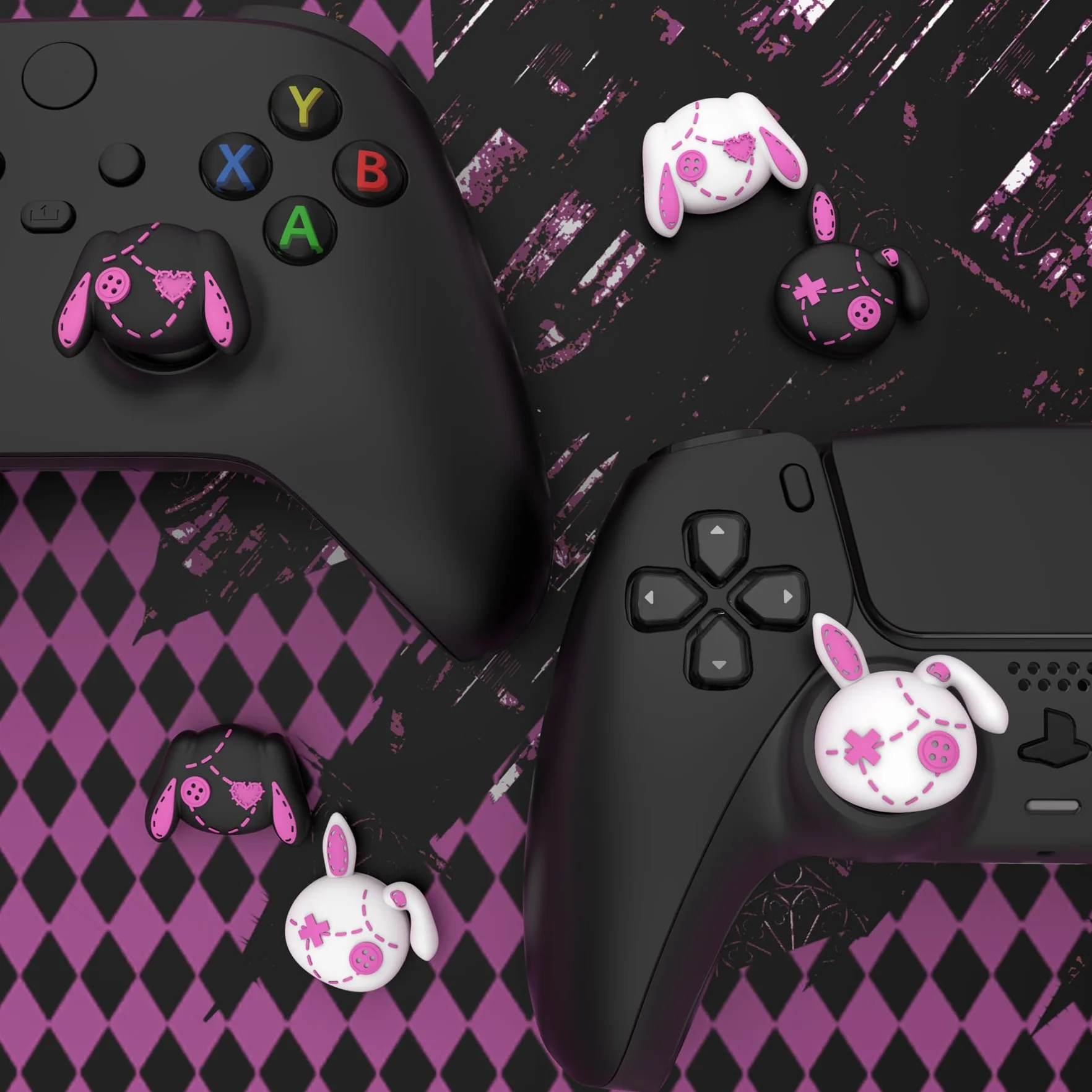 PlayVital 4PCS Thumb Grip Caps do ps5 Controller Nakładki na kciuk do ps4,Analogowa Osłona Sztyftu kompatybilny z Xbox Series X/S,Uchwytami na Kciuki do Switch Pro-Urocze Króliczki Punky