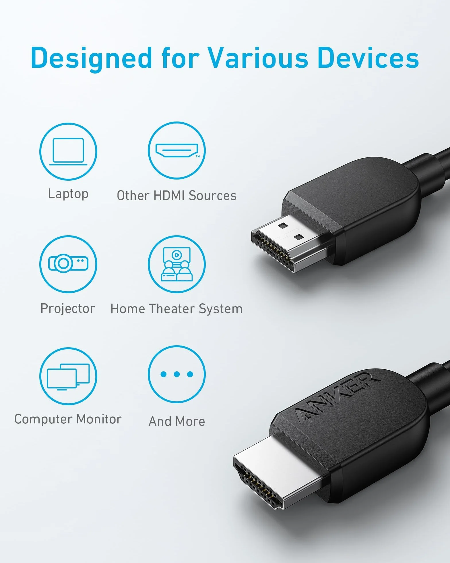 Kabel HDMI Anker 8K@60Hz, kabel HDMI do HDMI Ultra HD 4K@120Hz o długości 1,8 m, certyfikowany kabel zapewniający ultraszybką transmisję danych z prędkością 48 Gb/s