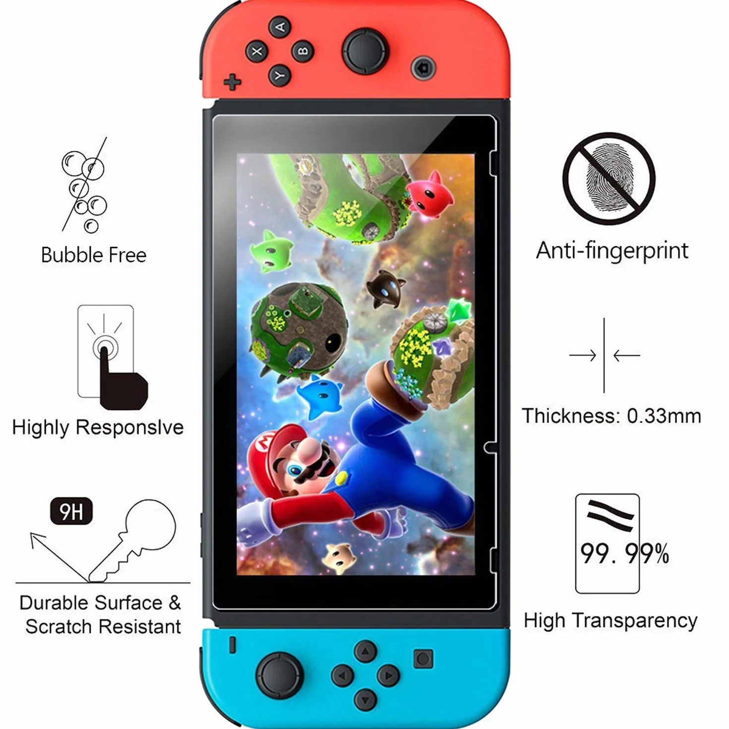 PHONILLICO Szkło hartowane do Nintendo Switch [2 opakowanie] folia ochronna odporna na szkło ochrona przed zarysowaniami