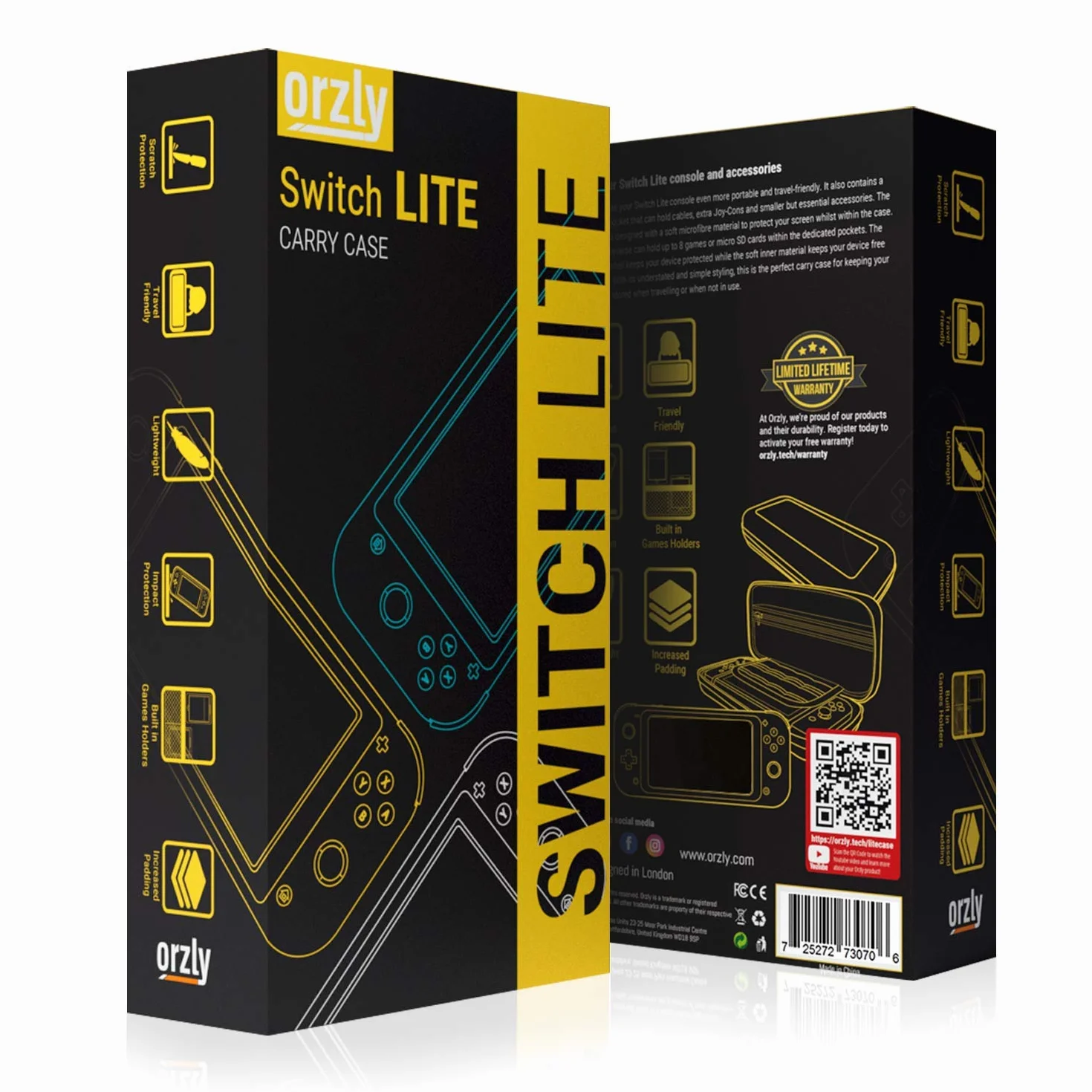Orzly Torba do przenoszenia Nintendo Switch Lite (model 2019), twarda obudowa, przenośna torba podróżna z miejscem do przechowywania akcesoriów i nabojów do gier, czarny