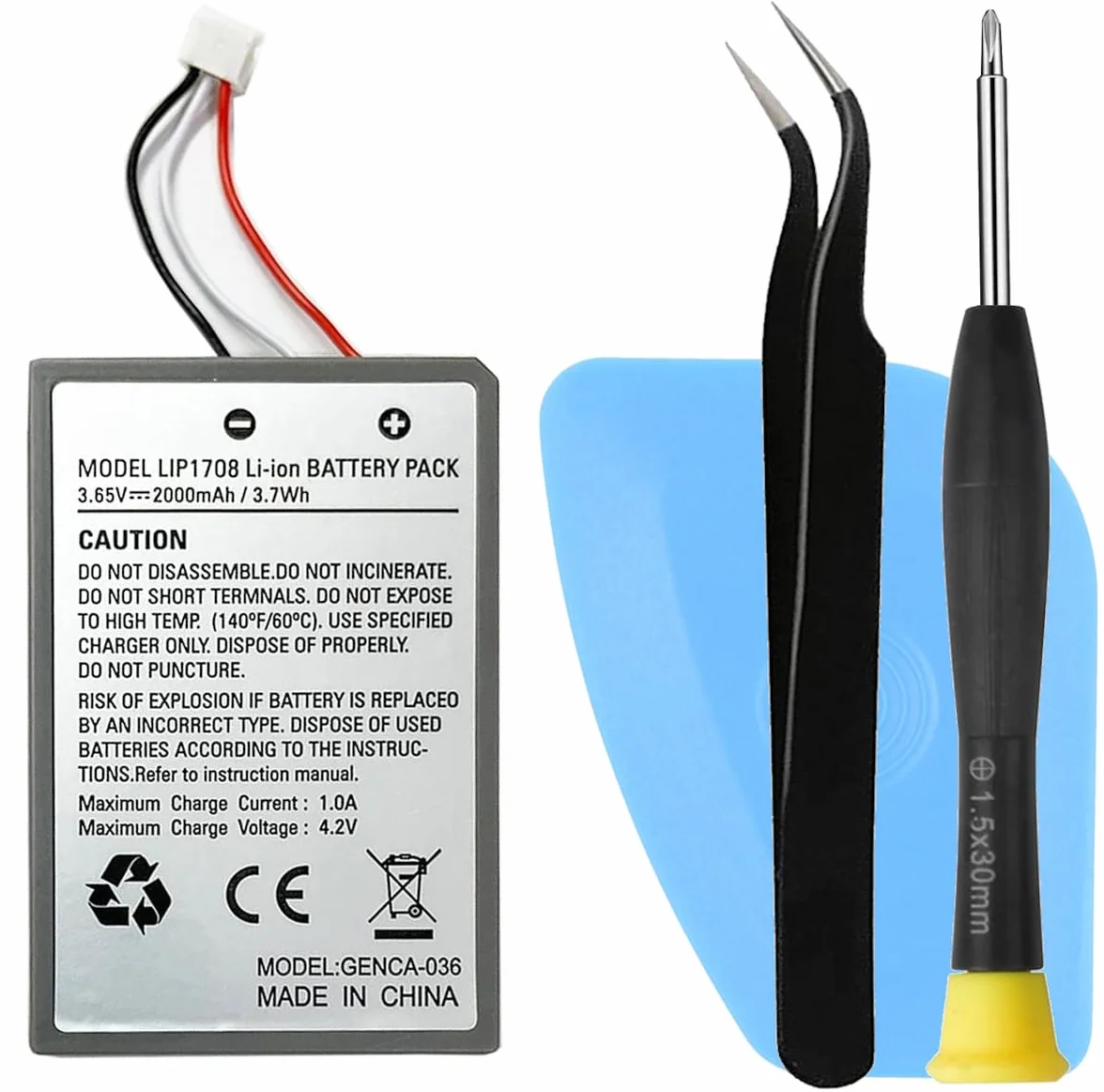 Wymienny akumulator LIP1708 do kontrolera PS5 Dualsense BDM-010 (bateria 2000 mAh / 3,65 V / 3,7 Wh) + narzędzia