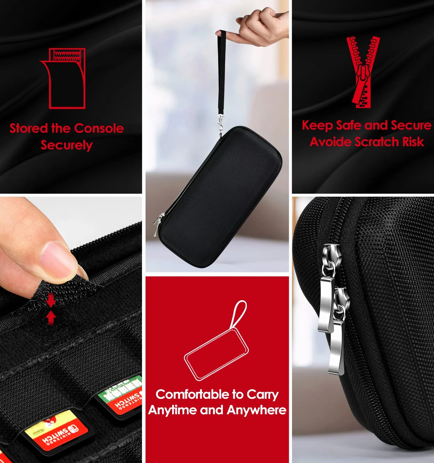Etui ivoler na Nintendo Switch i 2 kawałki folii ochronnej, przenośny ochronny futerał z twardą skorupą z miejscem do przechowywania 20 gier i inne akcesoria