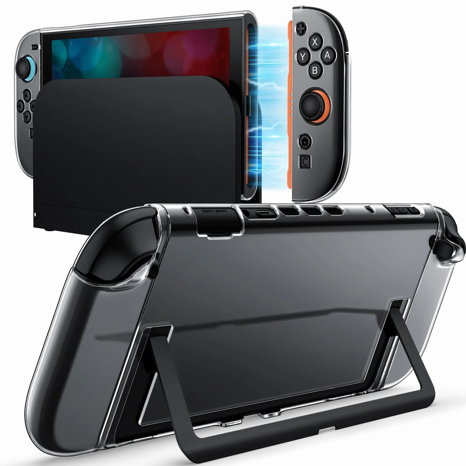 JETech Przezroczyste Dokowalne Etui dla Nintendo Switch 2 (2025) 7,9 Cala, Miękka Osłona Chwytu TPU dla Joy-Con Odłączanego, Szczupły Niosąc Ochronną PC Tylna Skorupa