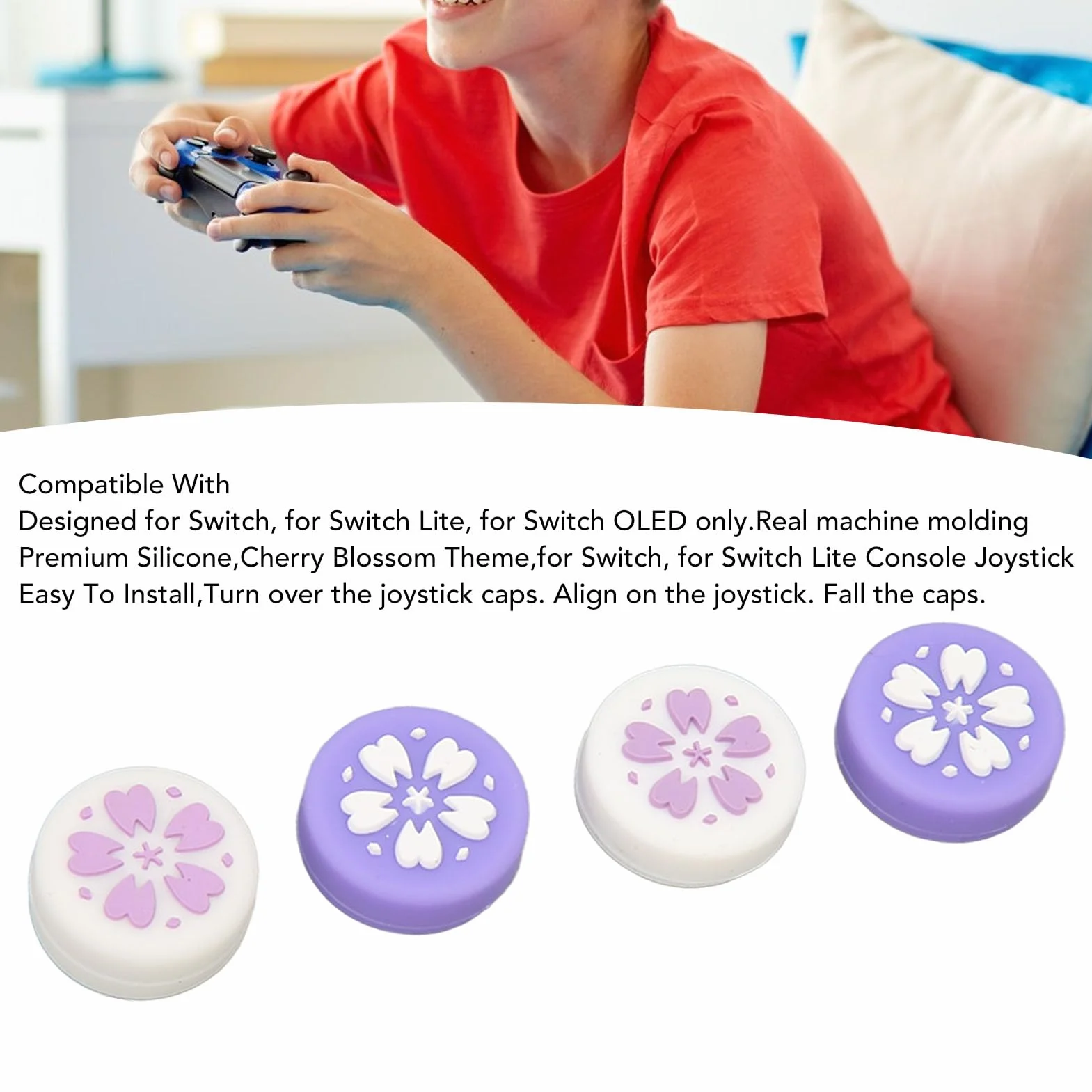 4 szt. Śliczne Nakładki na Kciuki Przełącznika do Przełącznika OLED, Konsoli Lite, Nasadka Joysticka Kawaii Miękkiego Silikonu Drążek Analogowy Osłona Przycisku, do Kontrolera