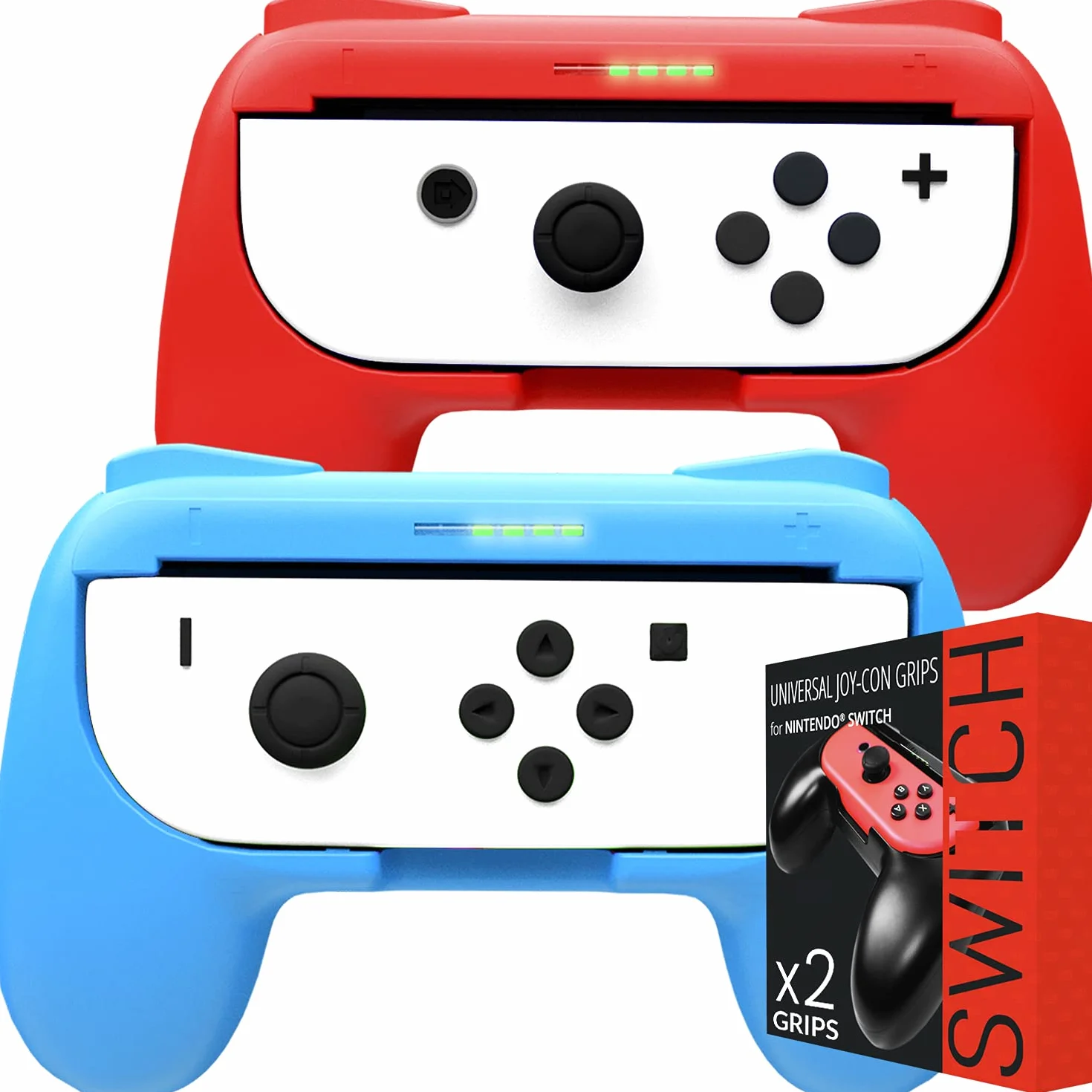 Uchwyty Orzly kompatybilne z Joy-Conami Nintendo Switch dla dodatkowego komfortu - podwójne opakowanie (1 x czerwony i 1 x niebieski)