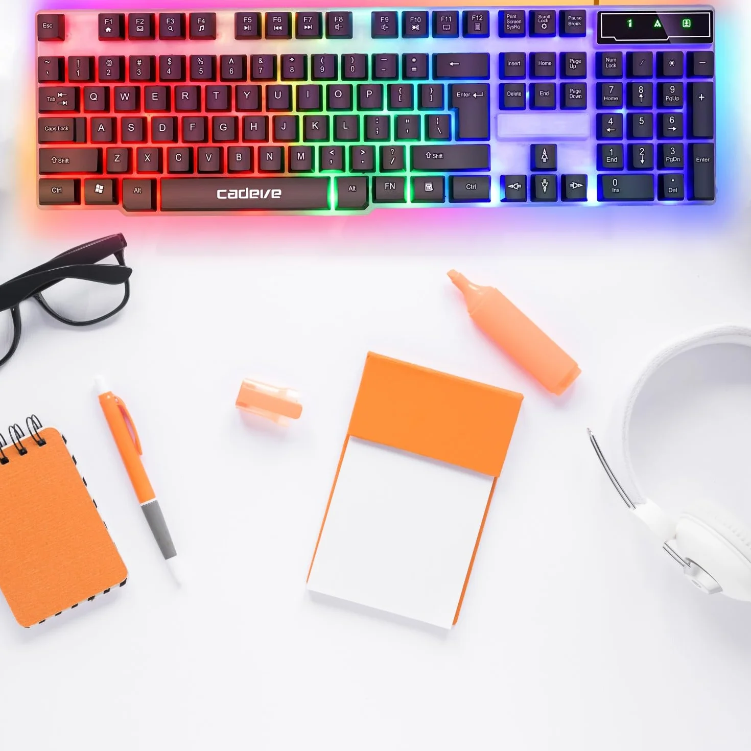 Retoo Klawiatura gamingowa z dynamiczną diodą RGB LED, trwała i ergonomiczna membrana QWERTY do komputera, precyzyjne i słyszalne przyciski multimedialne, do gier, 43,5 x 14,5 x 2,5 cm