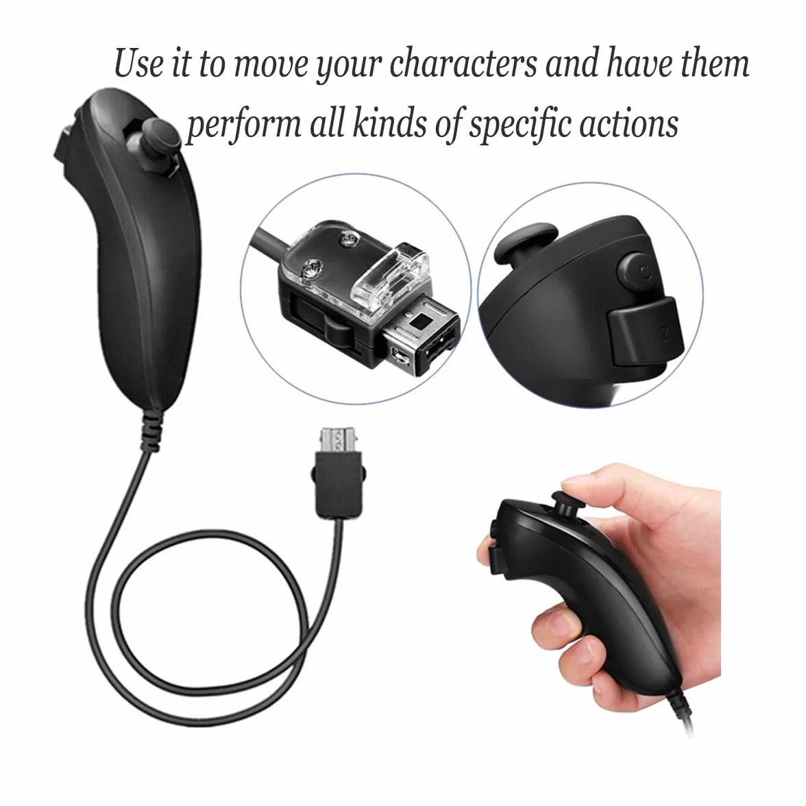 Kontroler Wii Nunchuk, 2 sztuki zamienników do kontrolera Nunchuck do Nintendo Wii i U Console, czarny