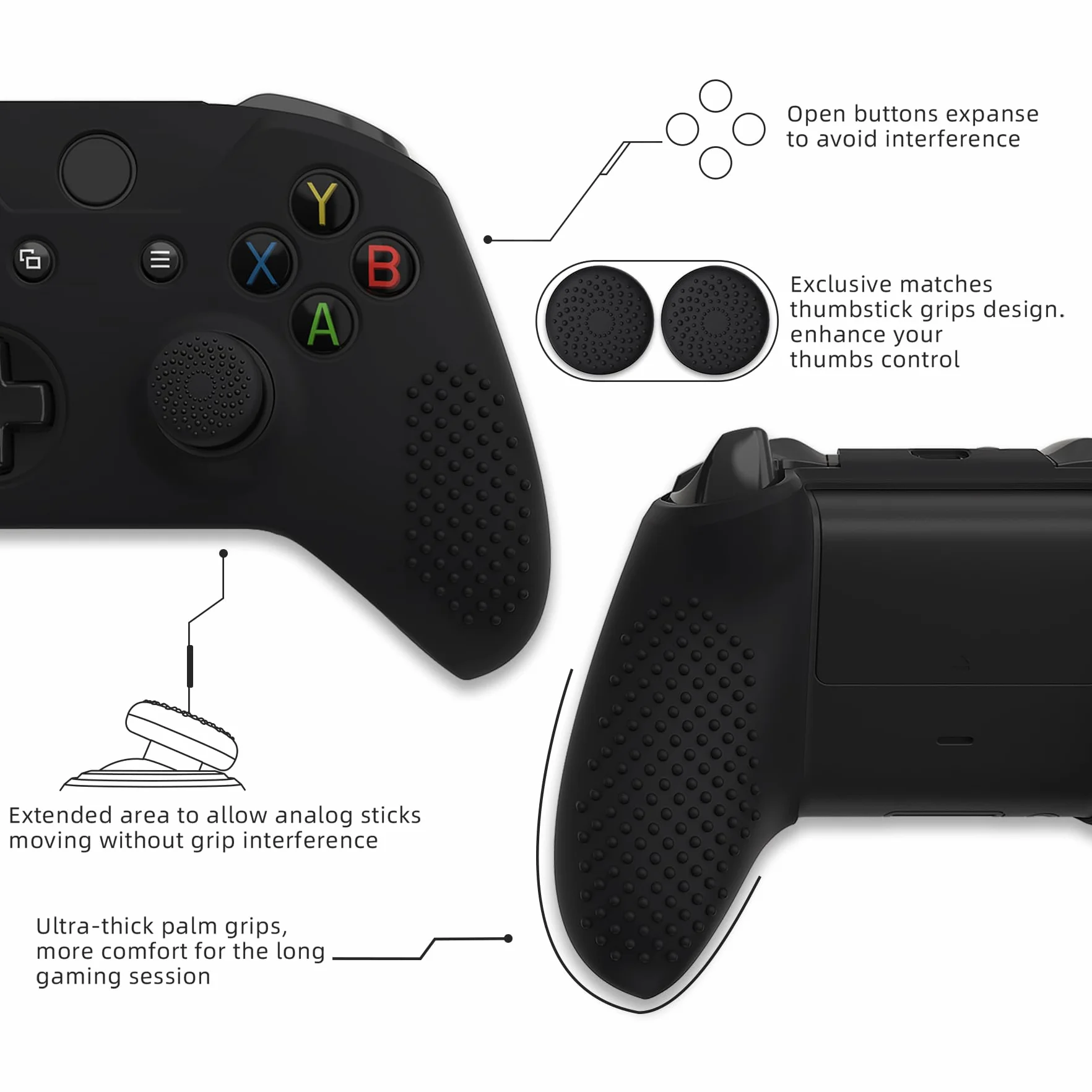 eXtremeRate Miękkie antypoślizgowe silikonowe etui pokrowiec na kciuk kij nakładki ochronne skórki do kontrolera Xbox One S/Xbox One X czarny