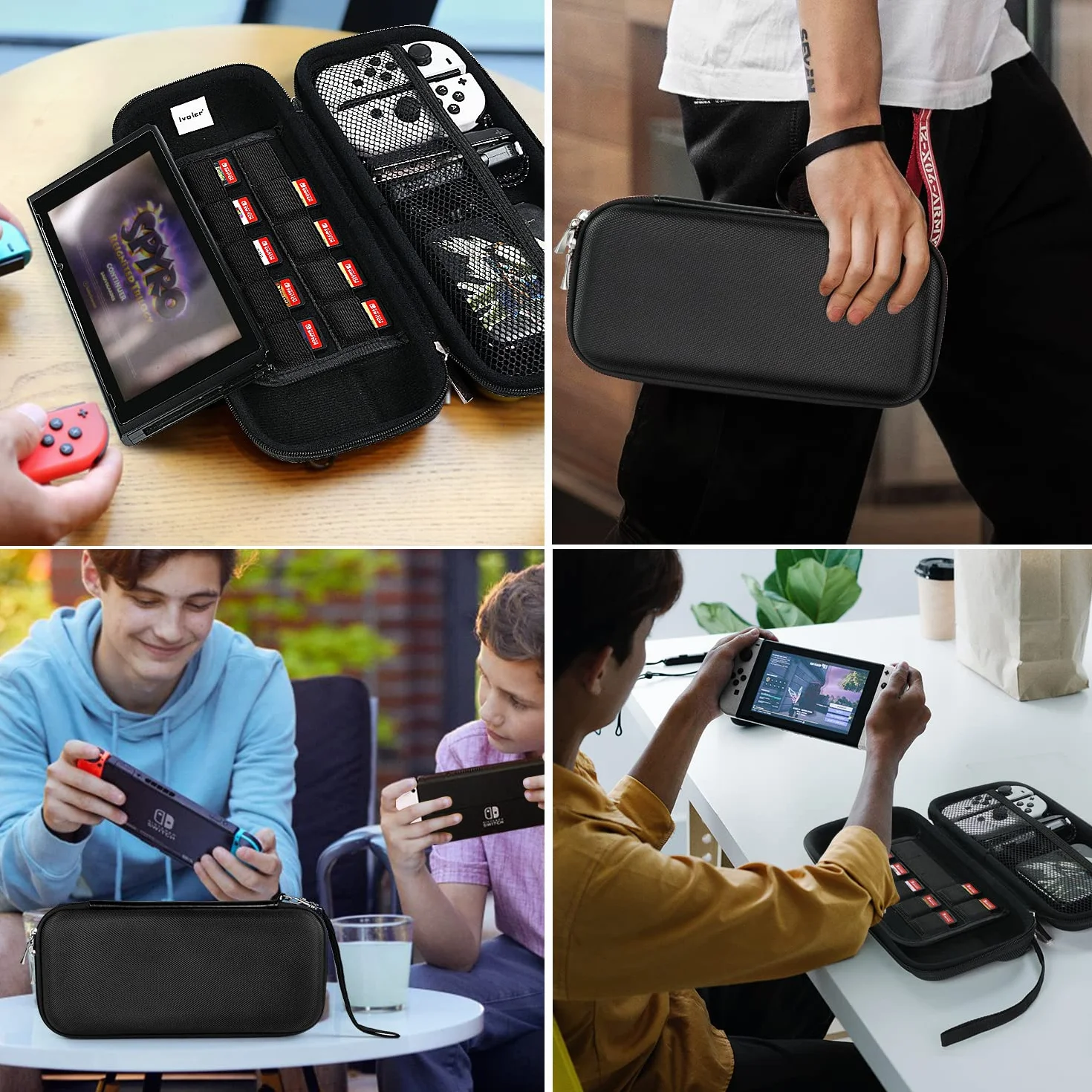 Etui ivoler na Nintendo Switch i 2 kawałki folii ochronnej, przenośny ochronny futerał z twardą skorupą z miejscem do przechowywania 20 gier i inne akcesoria