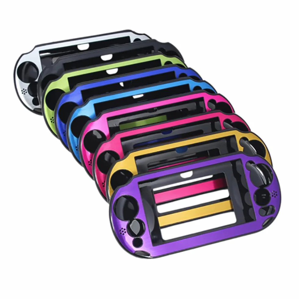 OSTENT Kolorowe metaliczne aluminiowe skórzane etui ochronne kompatybilne z Sony PS Vita PSV PCH-2000 - kolor czarny