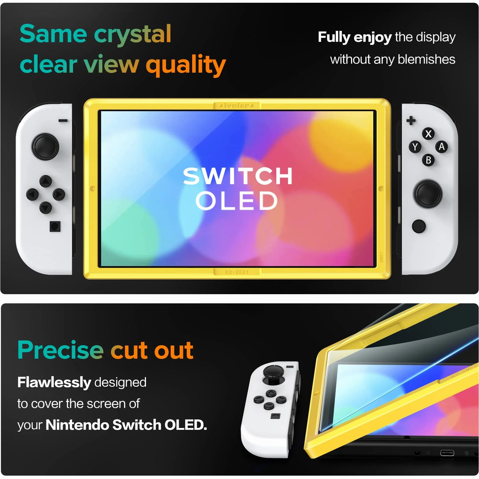 ivoler 4-calowy zestaw szkła hartowanego kompatybilny z Nintendo Switch OLED model 7-calowy 2021, z zestawem montażowym, folią ochronną - szkło 9H - odporne na zarysowania - bez pęcherzyków
