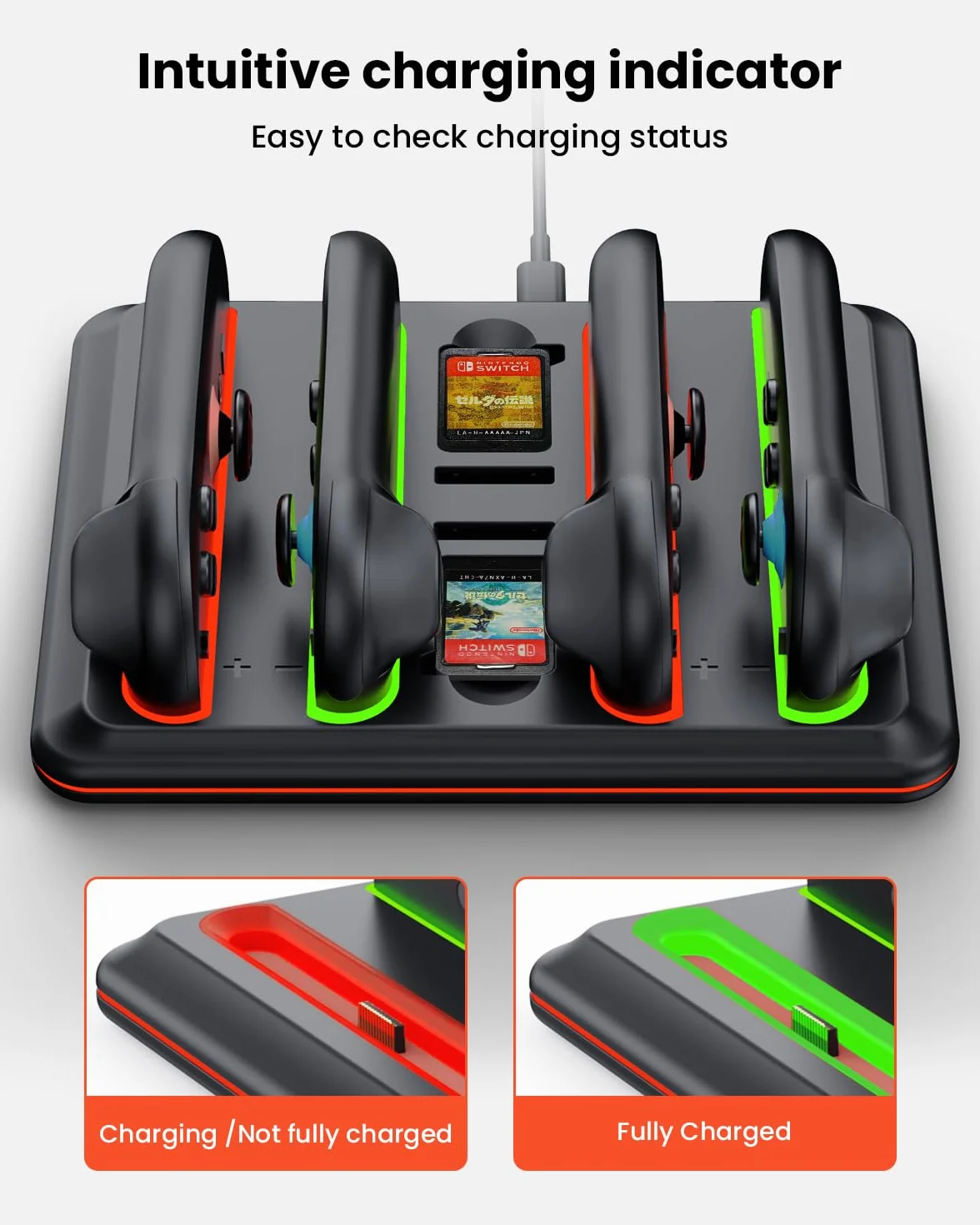 GEEKERA Stacja ładująca do Switch 2, 2025, magnetyczna stacja ładująca, kompatybilna z kontrolerem Nintendo, szybka ładowarka do Switch 2 akcesoria, ze światłem RGB, wyświetlaczem LED i kablem typu C