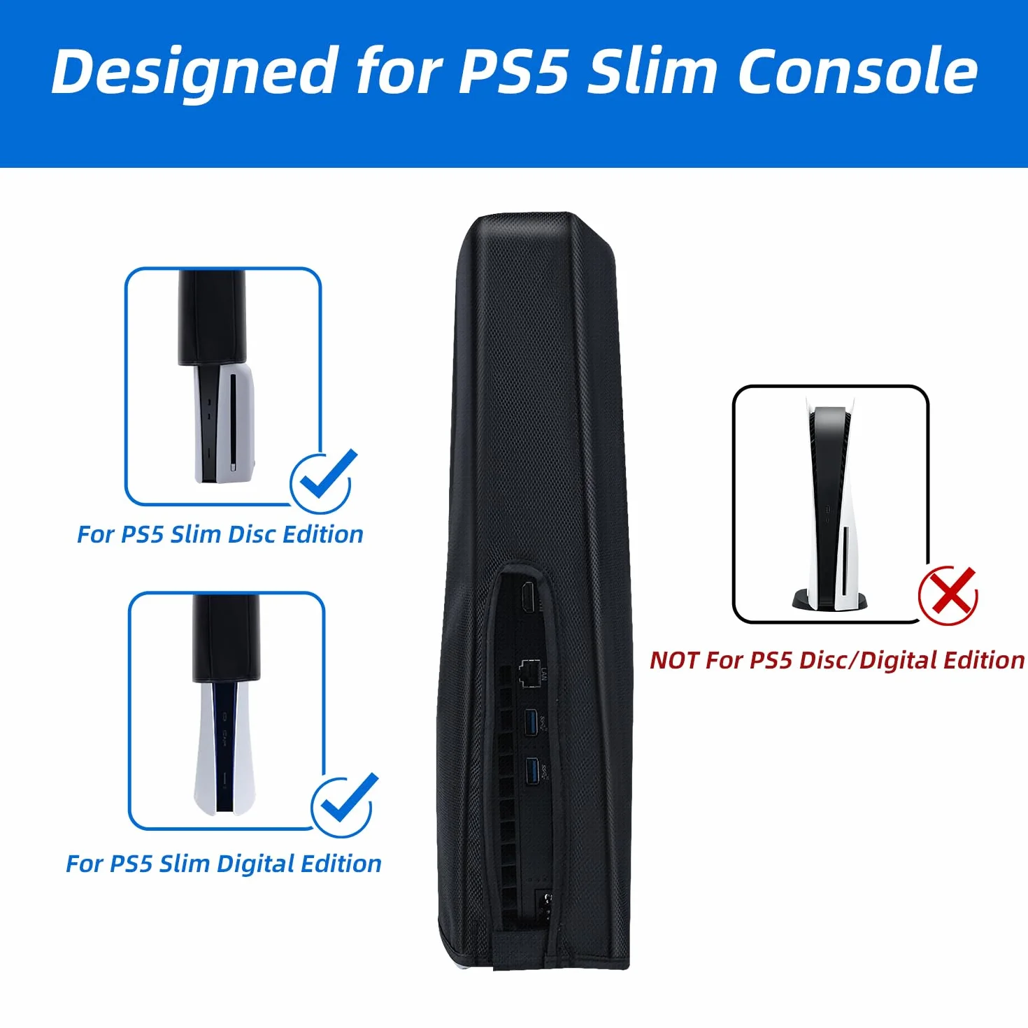 Etui ochronne na konsolę PS5 Slim, odporne na zachlapanie i ochrona przed kurzem do konsoli PlayStation 5 Slim Digital Edition/Disc, nie pasuje do PS5/PS5 Pro (czarne)