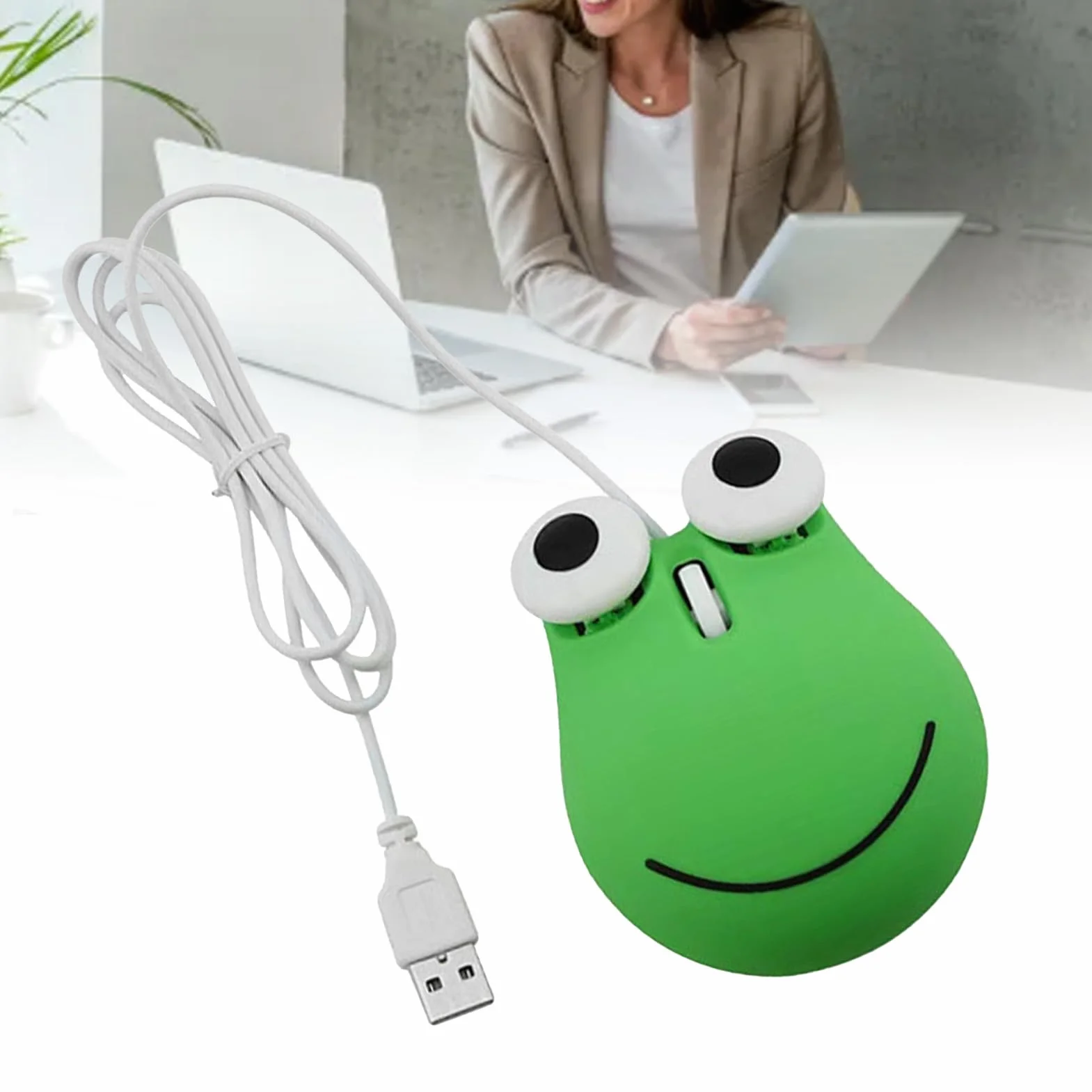 BRRNOO Mysz Przewodowa, Mysz Przewodowa Komputerowa Ergonomiczna Konstrukcja Zwierzęca Zielona żaba Kształt Komputerowa USB śliczna dla Dzieci do Laptopa