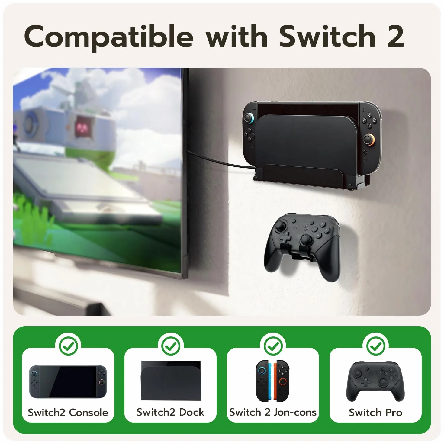 Uchwyt ścienny do przełącznika 2, kompatybilny z Switch 2, Dock, JoyCon oraz Switch Pro Controller, wytrzymały metalowy stojak, mały uchwyt z otworami wentylacyjnymi - czarny